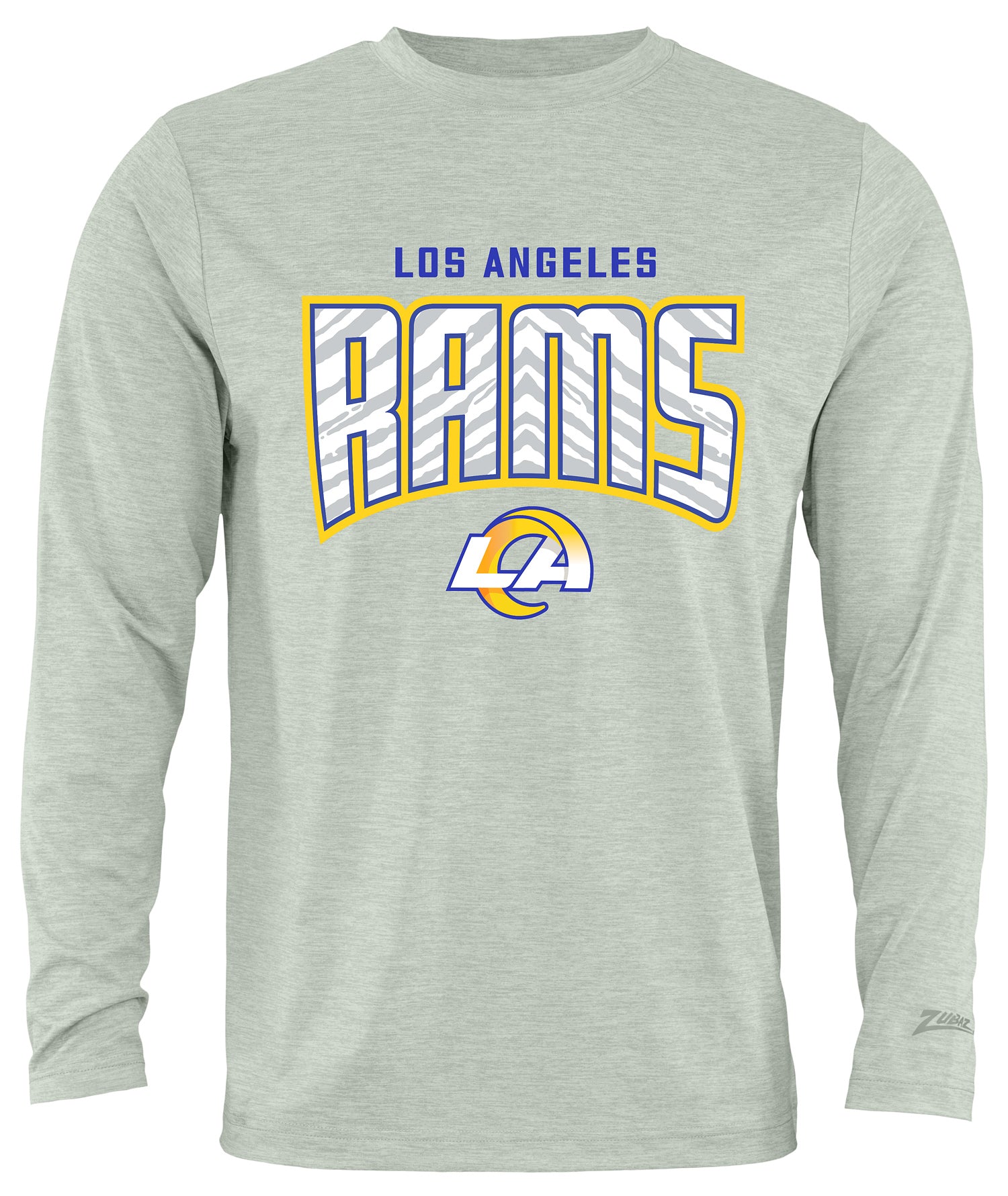 Zubaz NFL Men's Hail Mary Heather Gray Long Sleeve T-Shirt, Los Angeles Rams