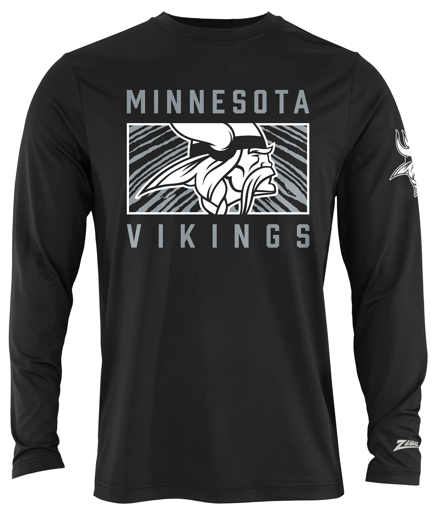 Zubaz NFL Men's Black End Zone Long Sleeve T-Shirt, Minnesota Vikings