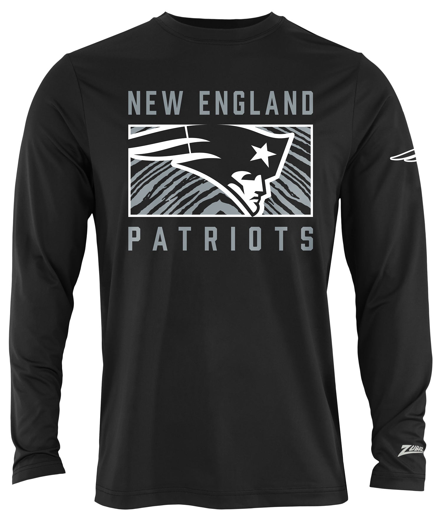 Zubaz NFL Men's Black End Zone Long Sleeve T-Shirt, New England Patriots