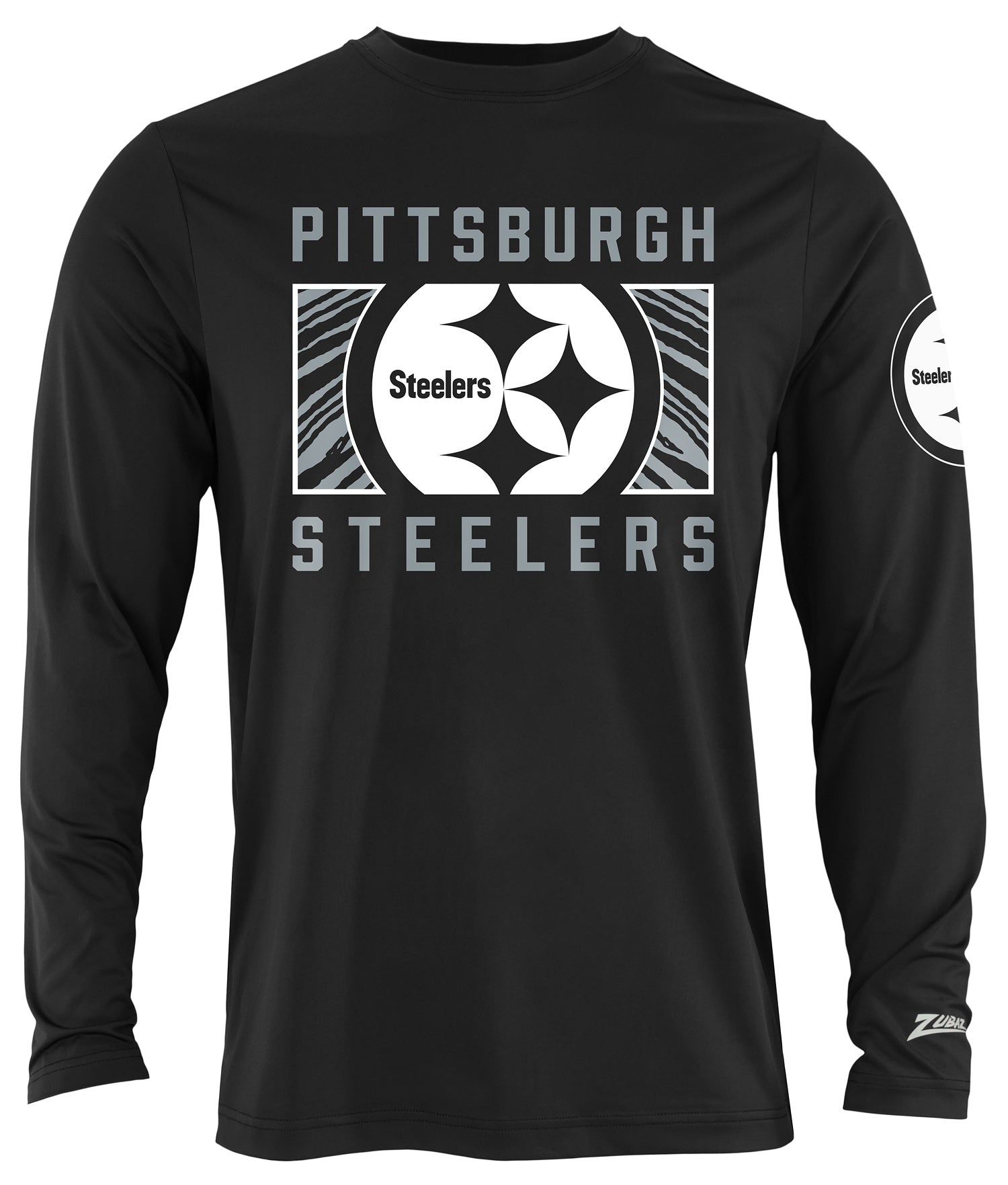 Zubaz NFL Men's Black End Zone Long Sleeve T-Shirt, Pittsburgh Steelers