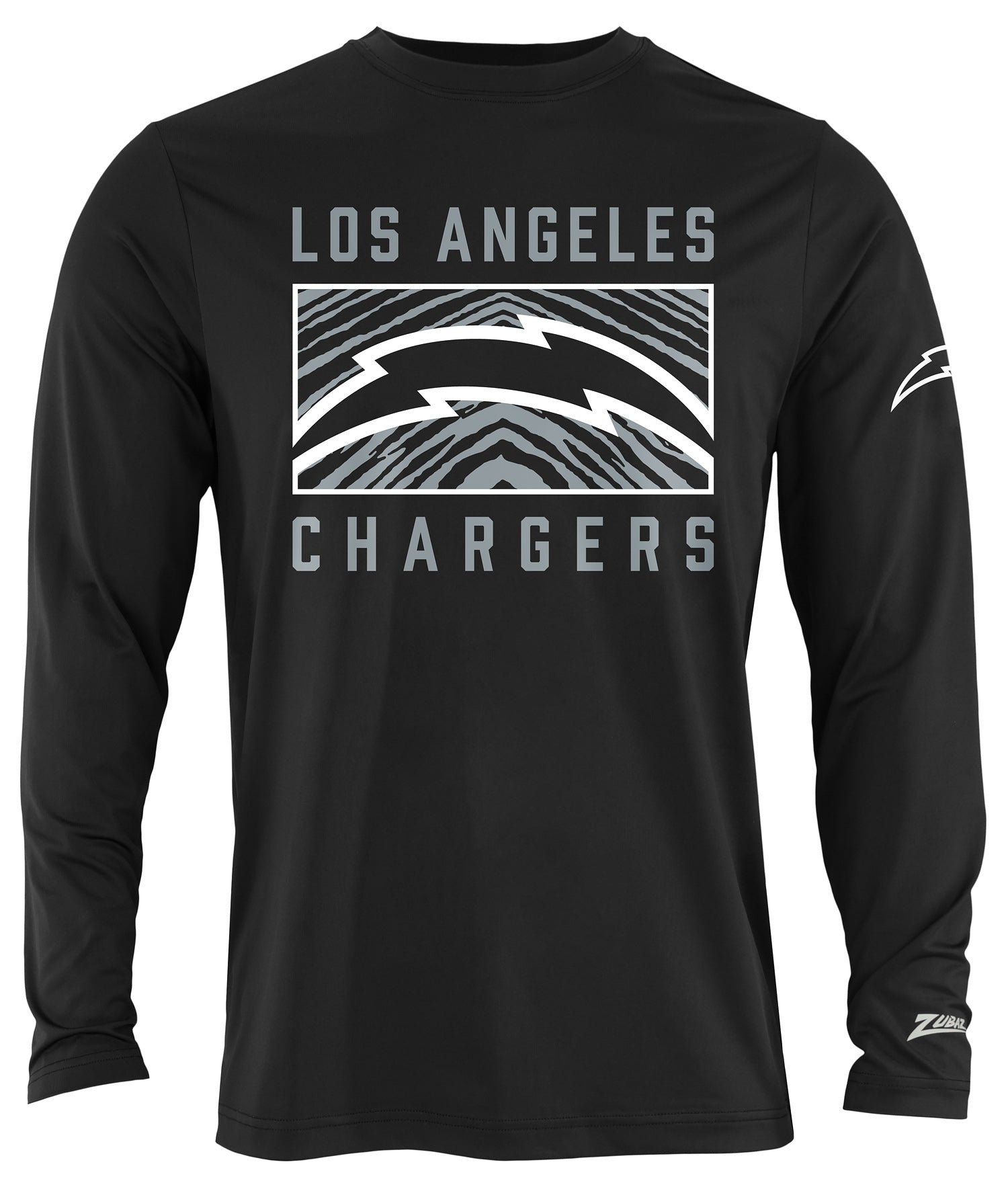 Zubaz NFL Men's Black End Zone Long Sleeve T-Shirt, Los Angeles Chargers