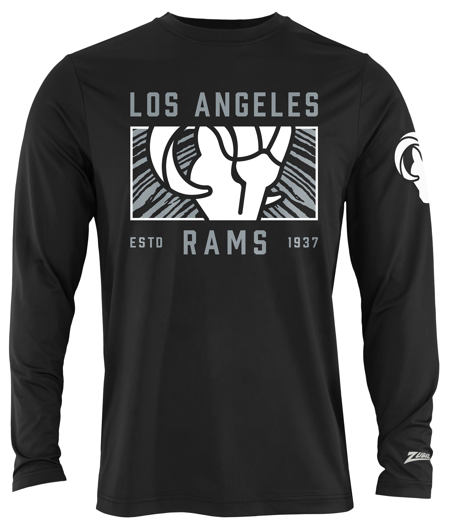 Zubaz NFL Men's Black End Zone Long Sleeve T-Shirt, Los Angeles Rams