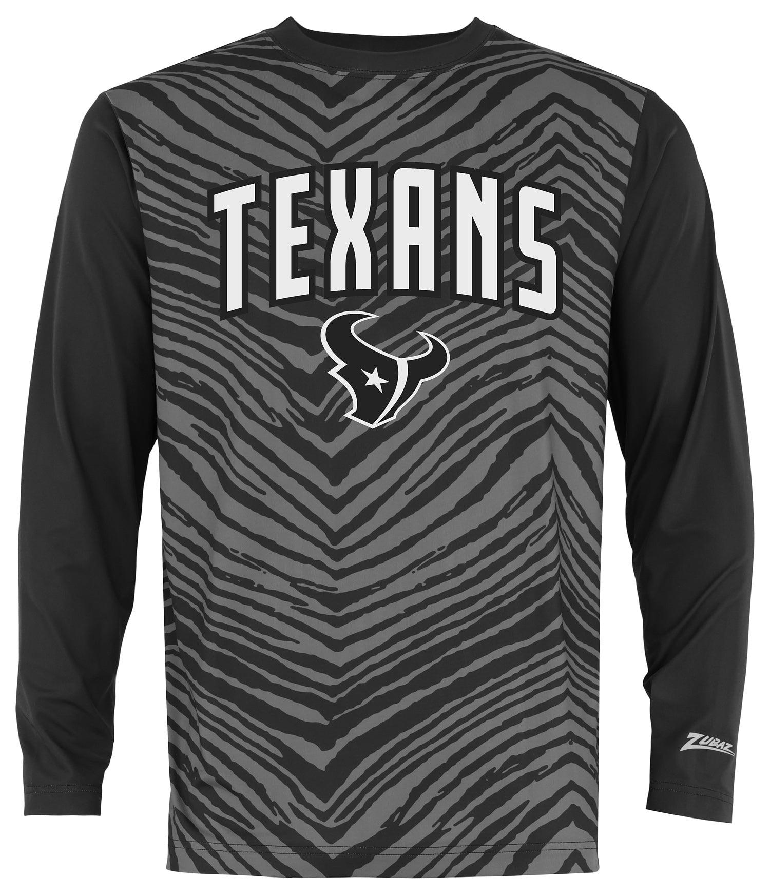 Zubaz NFL Men's Zebra Fade Black Tonal Long Sleeve T-Shirt, Houston Texans