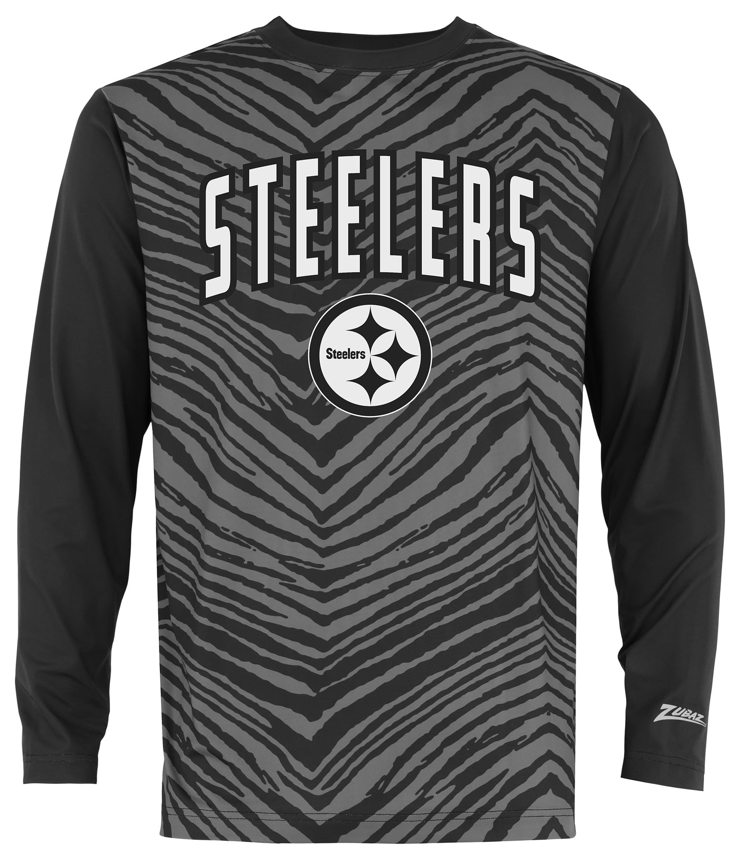 Zubaz NFL Men's Zebra Fade Black Tonal Long Sleeve T-Shirt, Pittsburgh Steelers