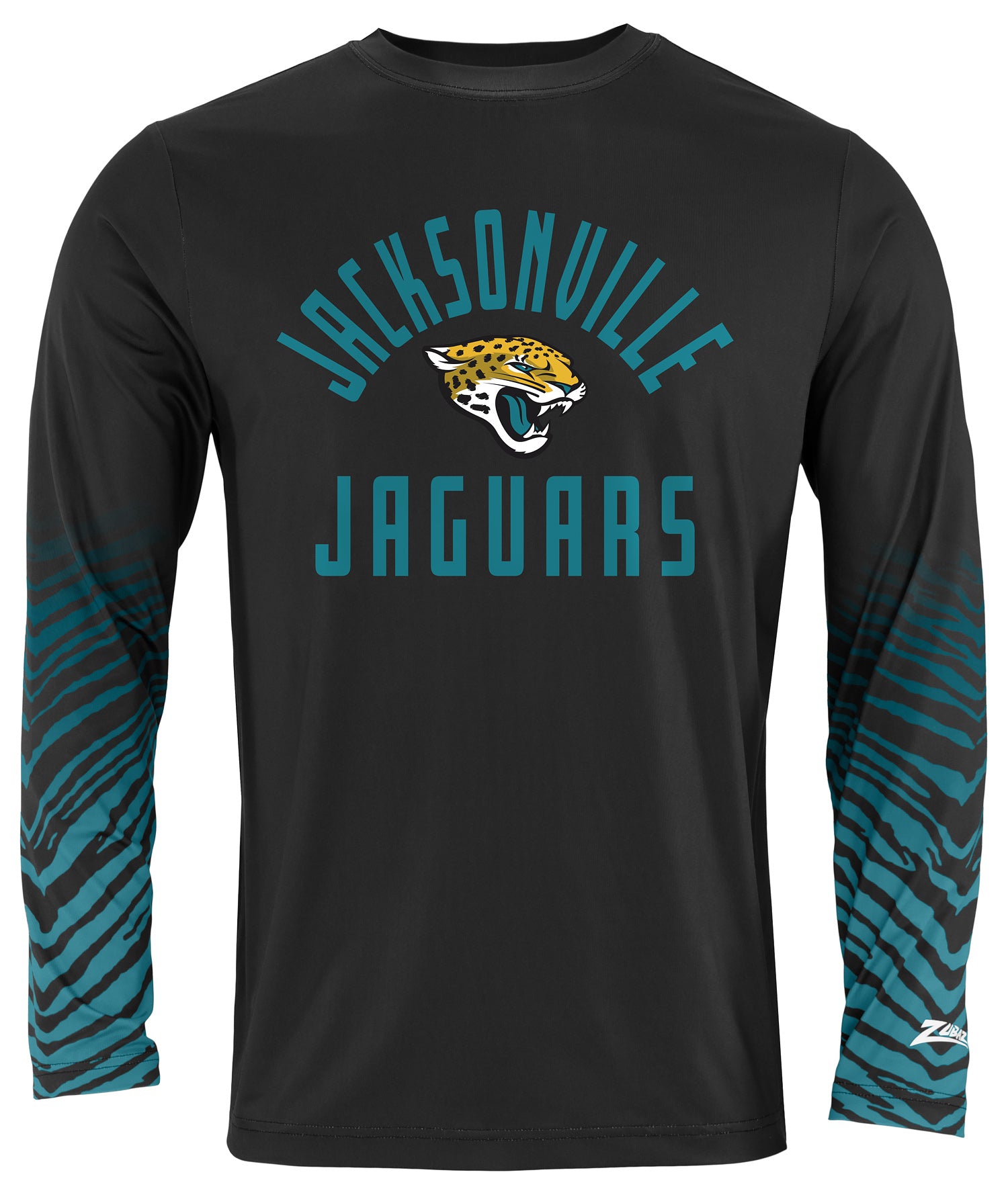 Zubaz NFL Men's Team Color Zebra Fade Sleeves Long Sleeve T-Shirt, Jacksonville Jaguars - Official NFL Jaguars Zubaz Apparel