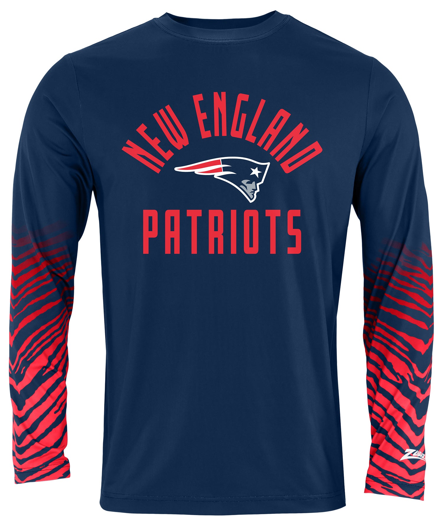 Zubaz NFL Men's Team Color Zebra Fade Sleeves Long Sleeve T-Shirt, New England Patriots