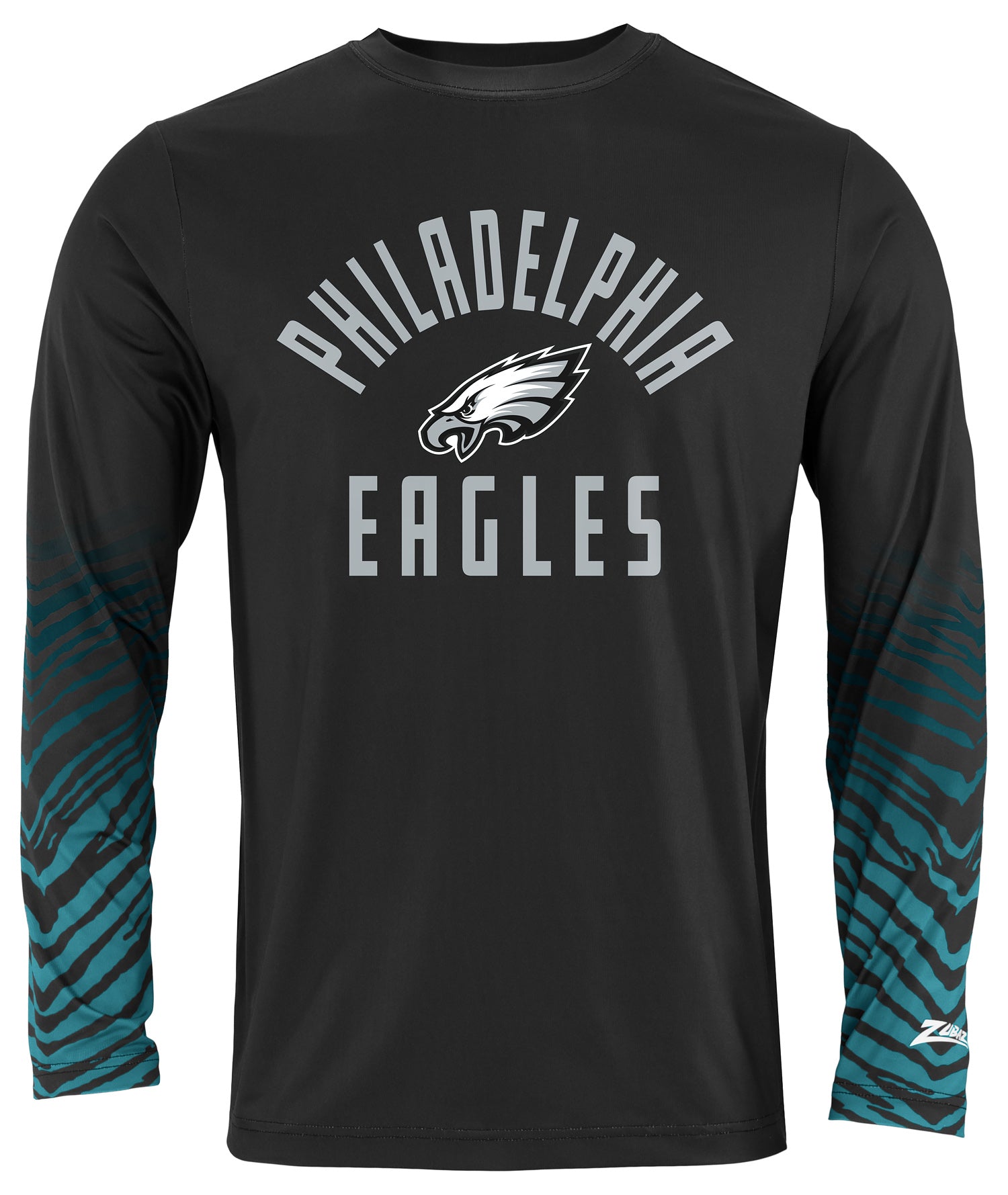 Zubaz NFL Men's Team Color Zebra Fade Sleeves Long Sleeve T-Shirt, Philadelphia Eagles - Official NFL Eagles Zubaz Apparel (1