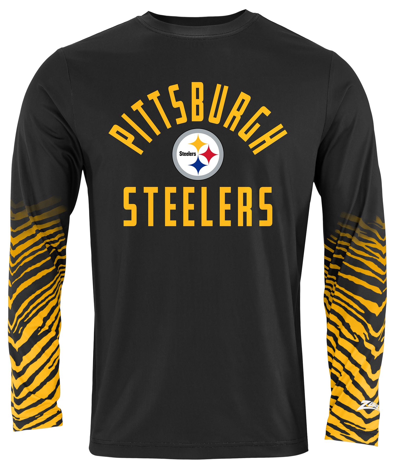 Zubaz NFL Men's Team Color Zebra Fade Sleeves Long Sleeve T-Shirt, Pittsburgh Steelers