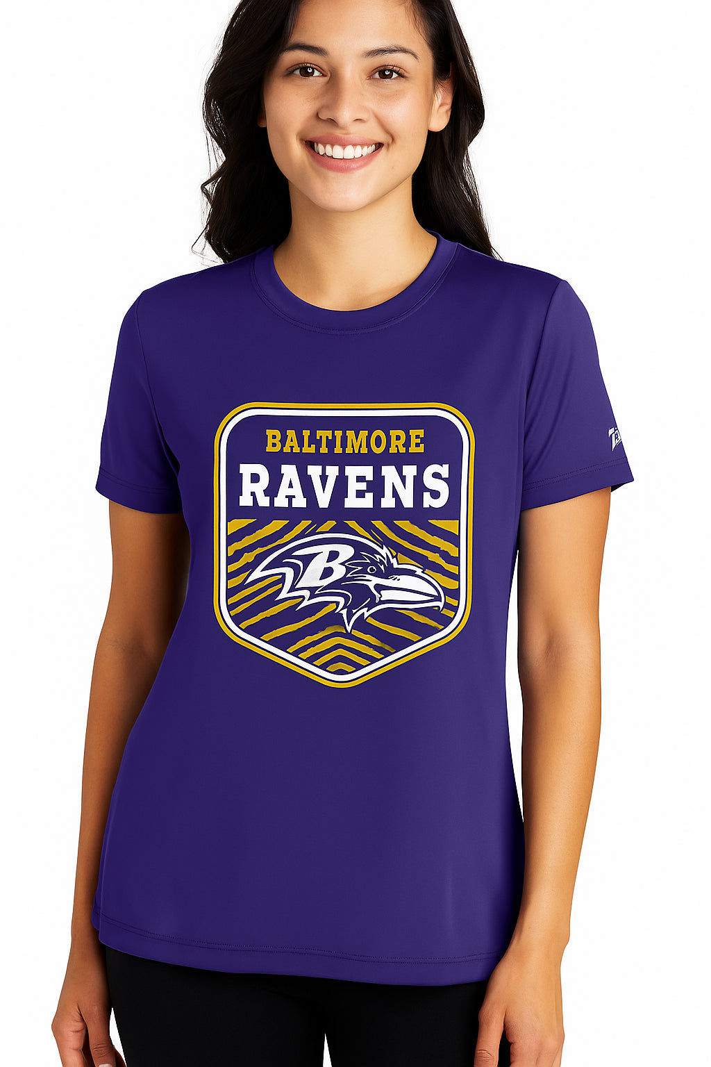 Zubaz NFL Women's Kicker Team Color Short Sleeve T-Shirt, Baltimore Ravens