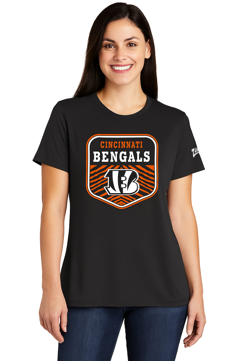 Zubaz NFL Women's Kicker Team Color Short Sleeve T-Shirt, Cincinnati Bengals - Official NFL Bengals Zubaz Apparel (48 of 48)