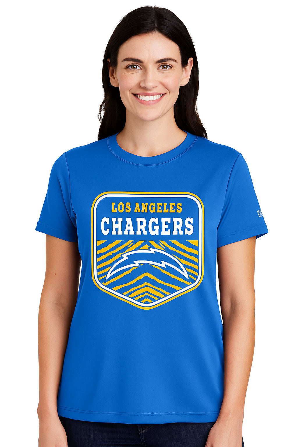 Zubaz NFL Women's Kicker Team Color Short Sleeve T-Shirt, Los Angeles Chargers