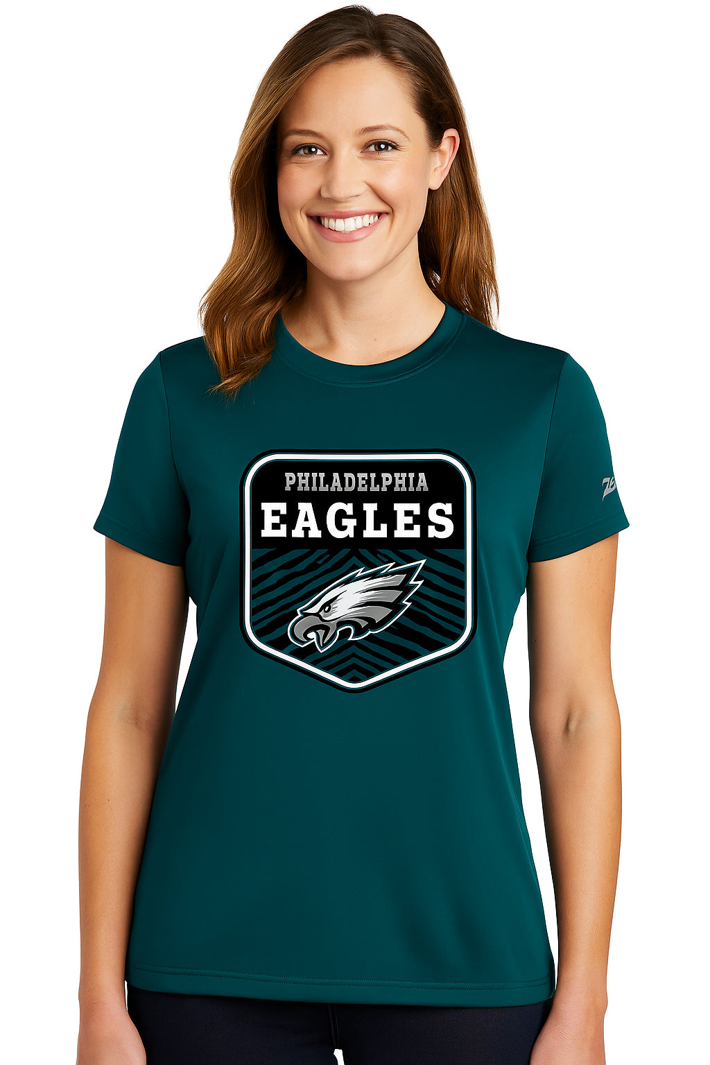Zubaz NFL Women's Kicker Team Color Short Sleeve T-Shirt, Philadelphia Eagles