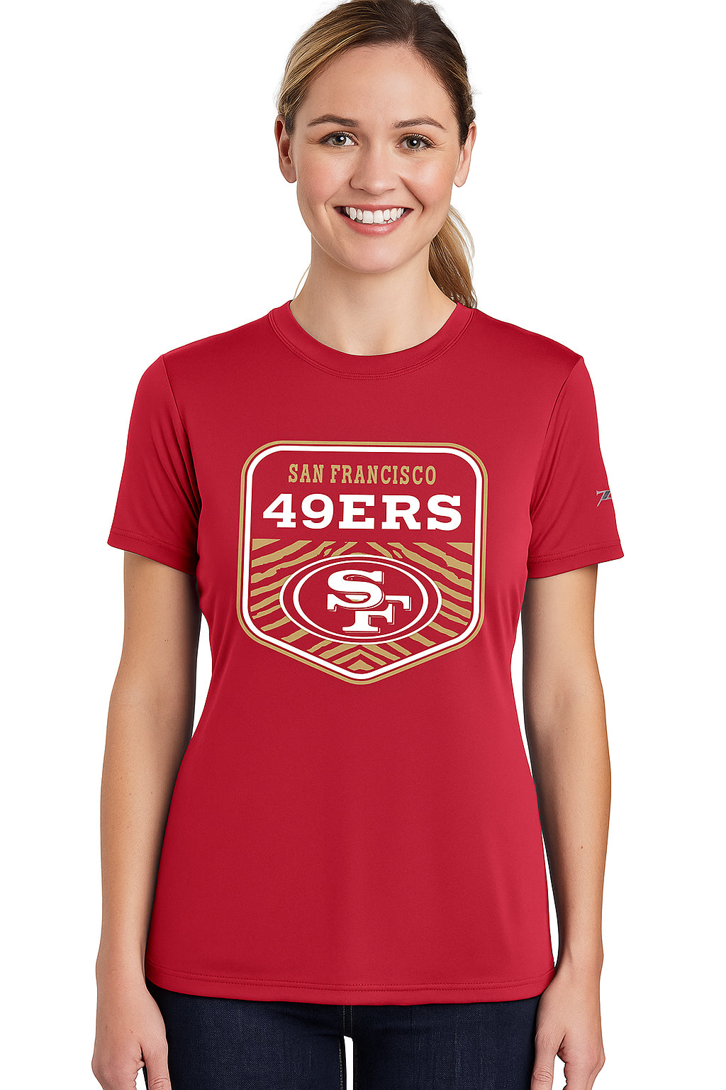 Zubaz NFL Women's Kicker Team Color Short Sleeve T-Shirt, San Francisco 49ers