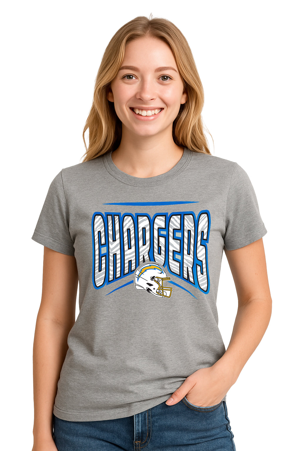 Zubaz NFL Women's Quarterback Heather Gray Color Short Sleeve T-Shirt, Los Angeles Chargers