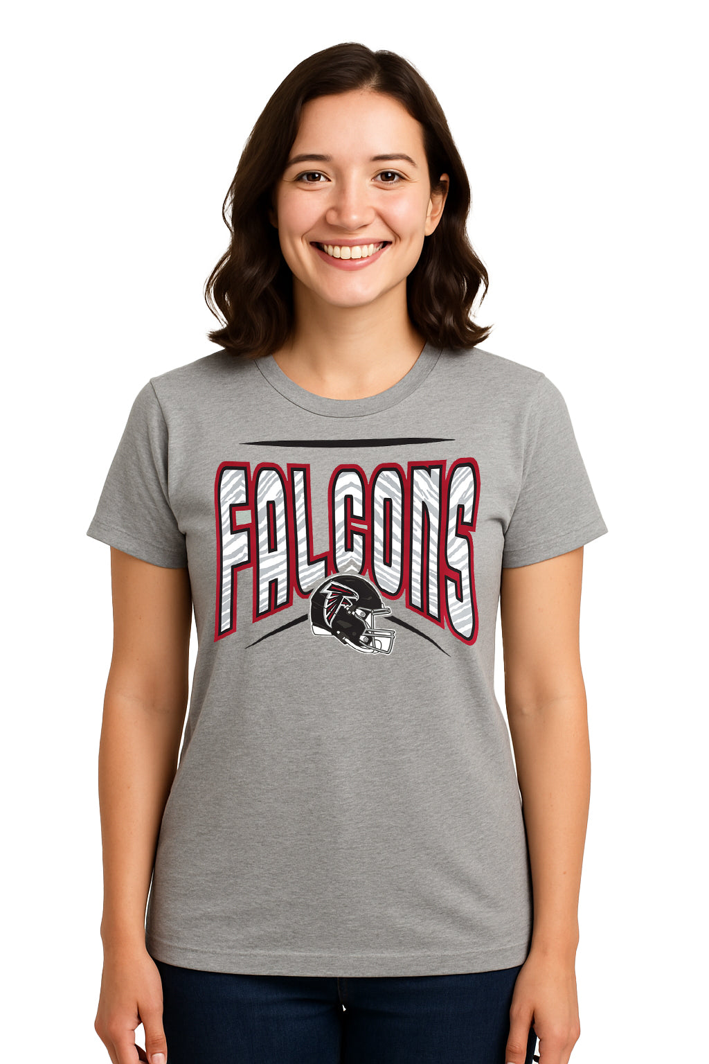 Zubaz NFL Women's Quarterback Heather Gray Color Short Sleeve T-Shirt, Atlanta Falcons