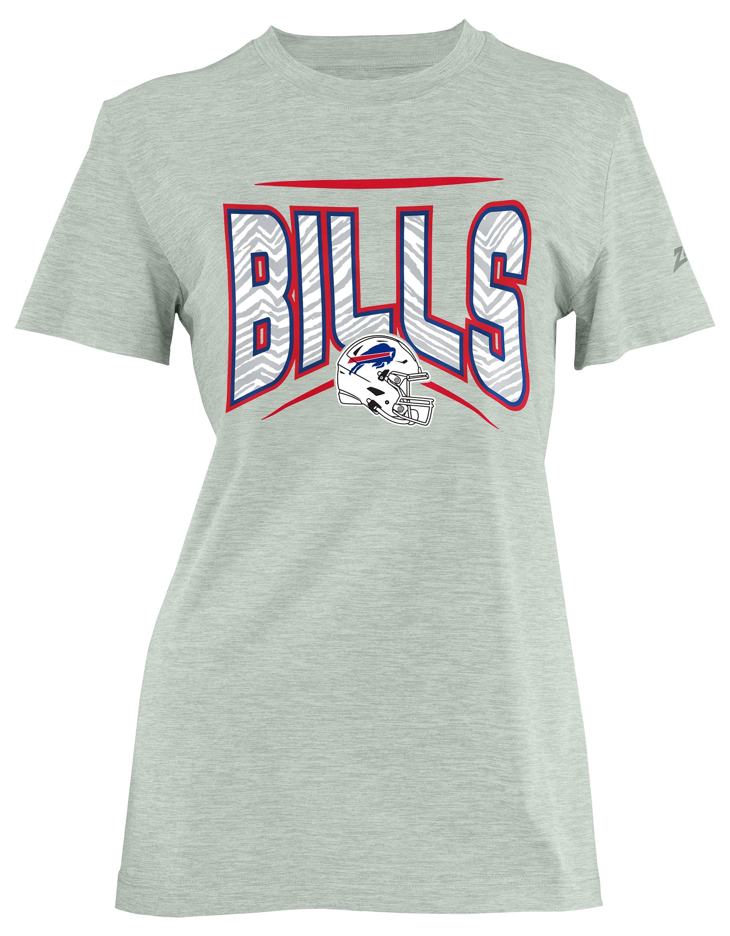 Zubaz NFL Women's Quarterback Heather Gray Color Short Sleeve T-Shirt, Buffalo Bills