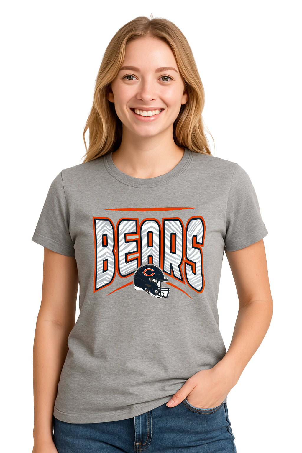 Zubaz NFL Women's Quarterback Heather Gray Color Short Sleeve T-Shirt, Chicago Bears - Official NFL Bears Zubaz Apparel (36 o