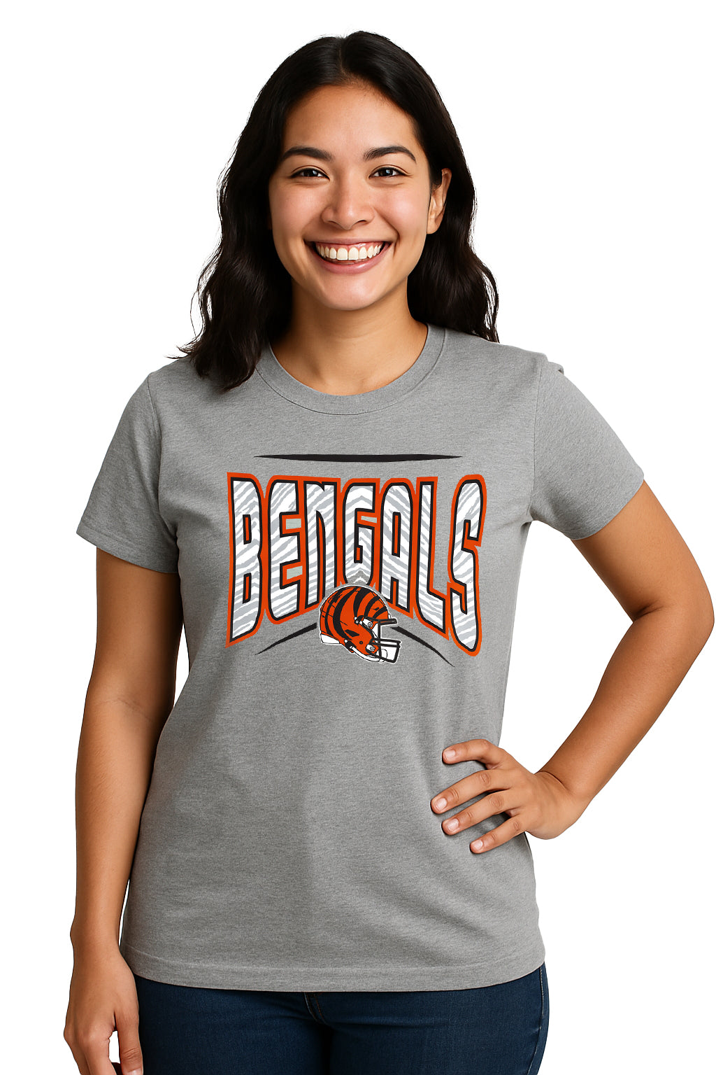 Zubaz NFL Women's Quarterback Heather Gray Color Short Sleeve T-Shirt, Cincinnati Bengals - Official NFL Bengals Zubaz Appare