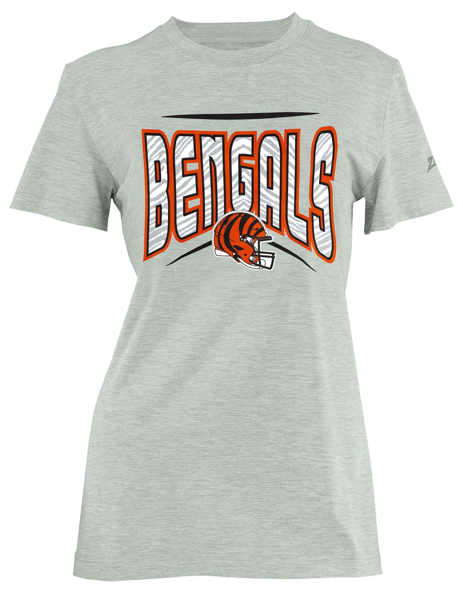 Zubaz NFL Women's Quarterback Heather Gray Color Short Sleeve T-Shirt, Cincinnati Bengals - Official NFL Bengals Zubaz Appare