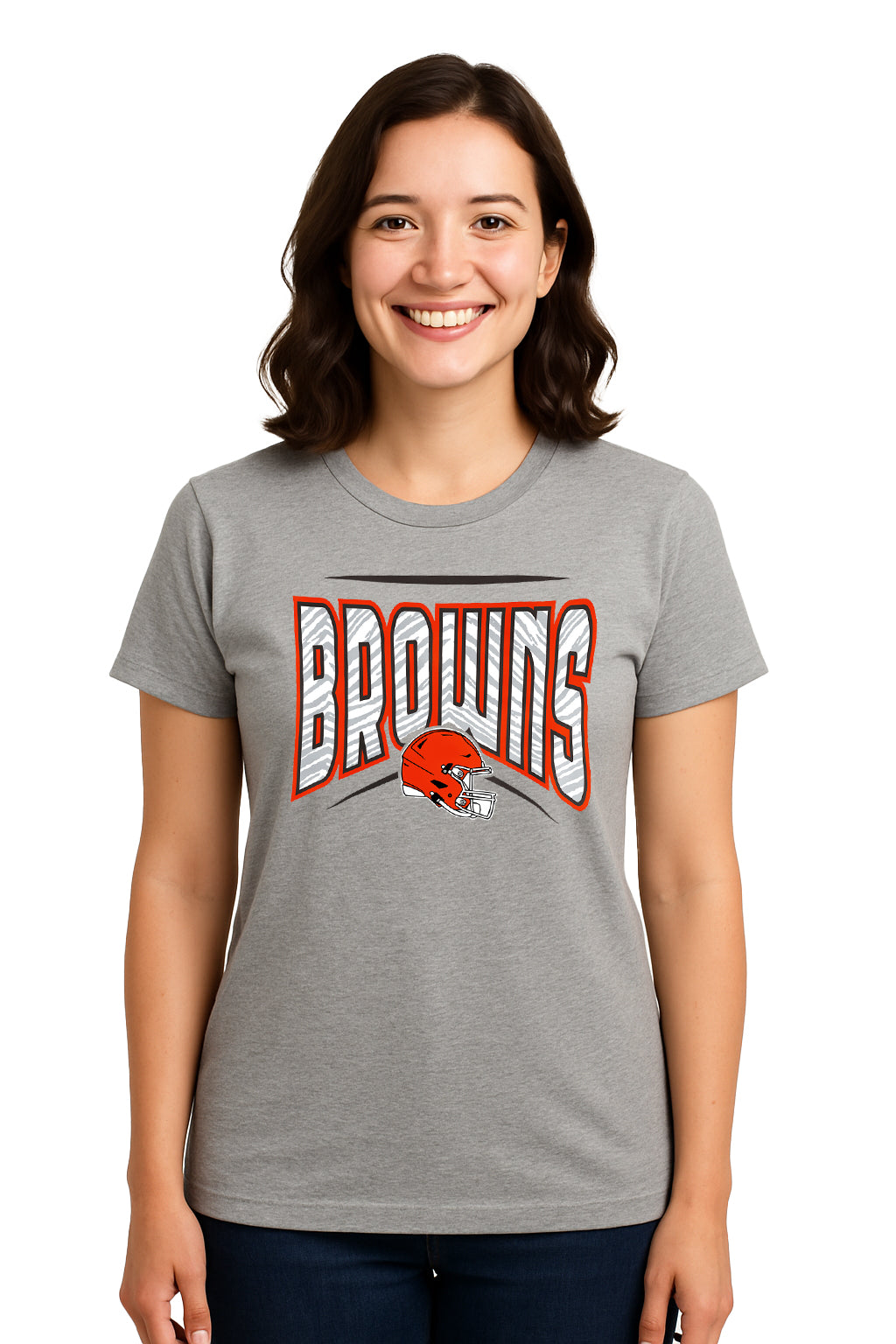 Zubaz NFL Women's Quarterback Heather Gray Color Short Sleeve T-Shirt, Cleveland Browns - Official NFL Browns Zubaz Apparel (