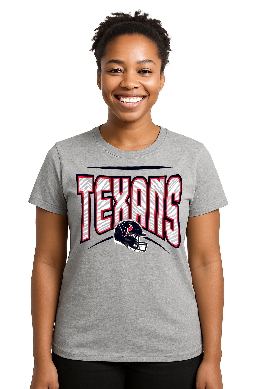 Zubaz NFL Women's Quarterback Heather Gray Color Short Sleeve T-Shirt, Houston Texans