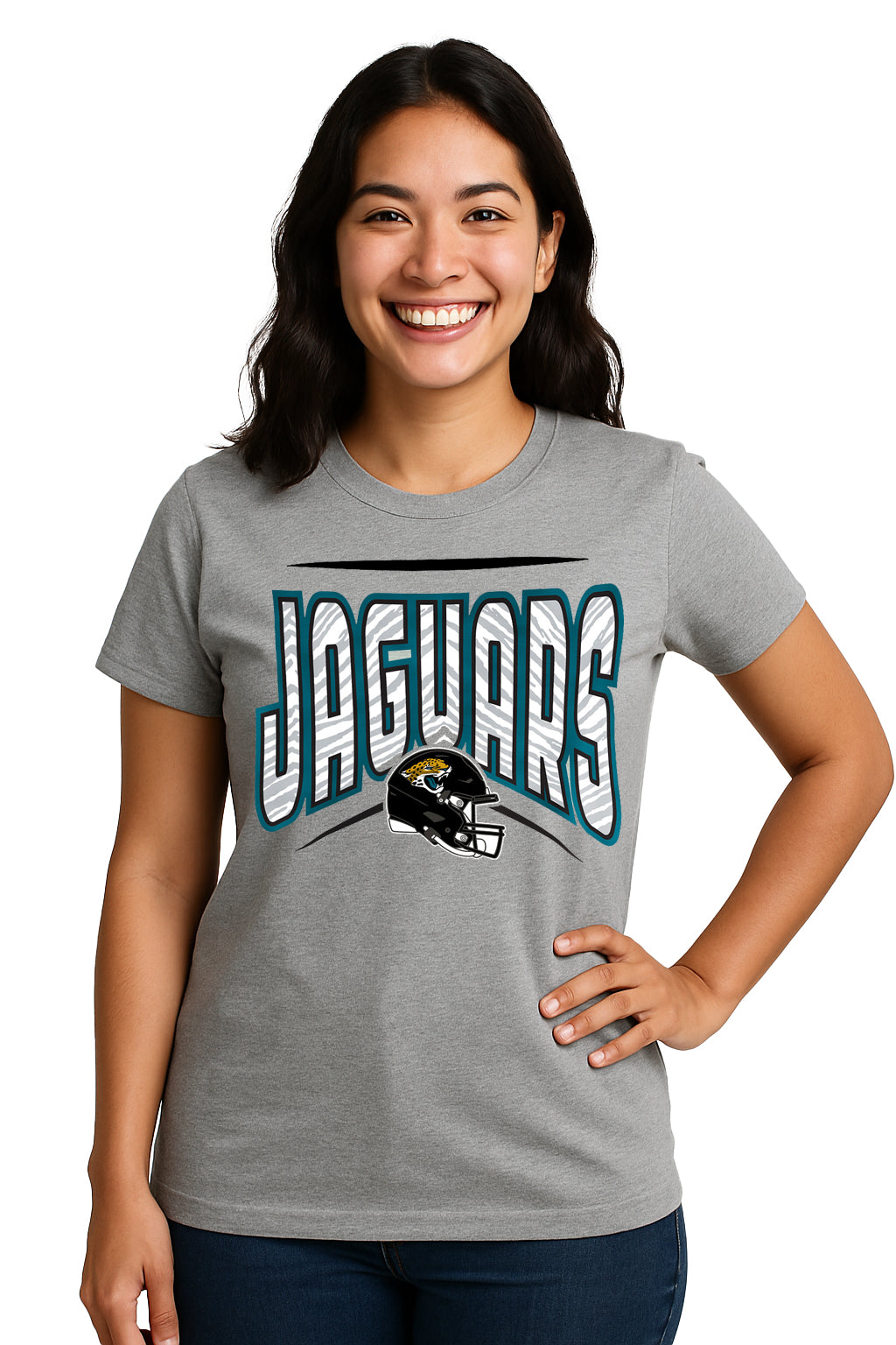 Zubaz NFL Women's Quarterback Heather Gray Color Short Sleeve T-Shirt, Jacksonville Jaguars - Official NFL Jaguars Zubaz Appa