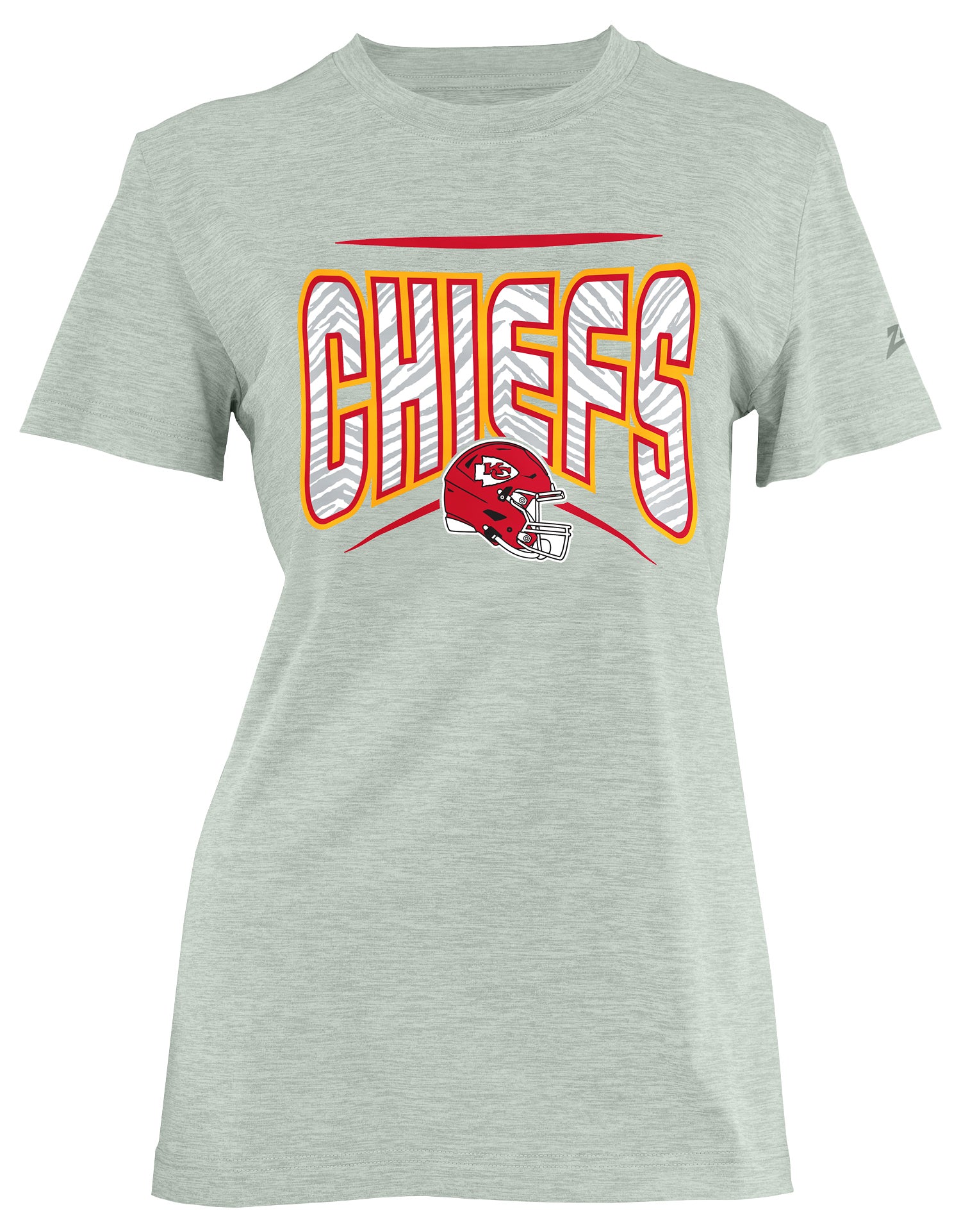 Zubaz NFL Women's Quarterback Heather Gray Color Short Sleeve T-Shirt, Kansas City Chiefs