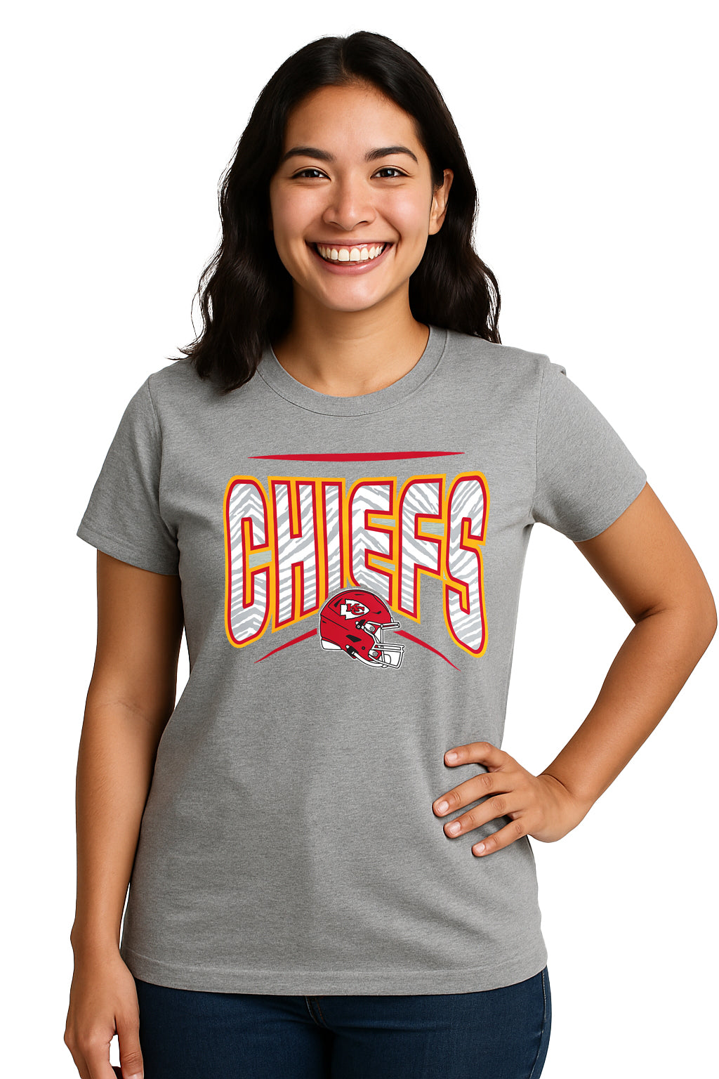 Zubaz NFL Women's Quarterback Heather Gray Color Short Sleeve T-Shirt, Kansas City Chiefs