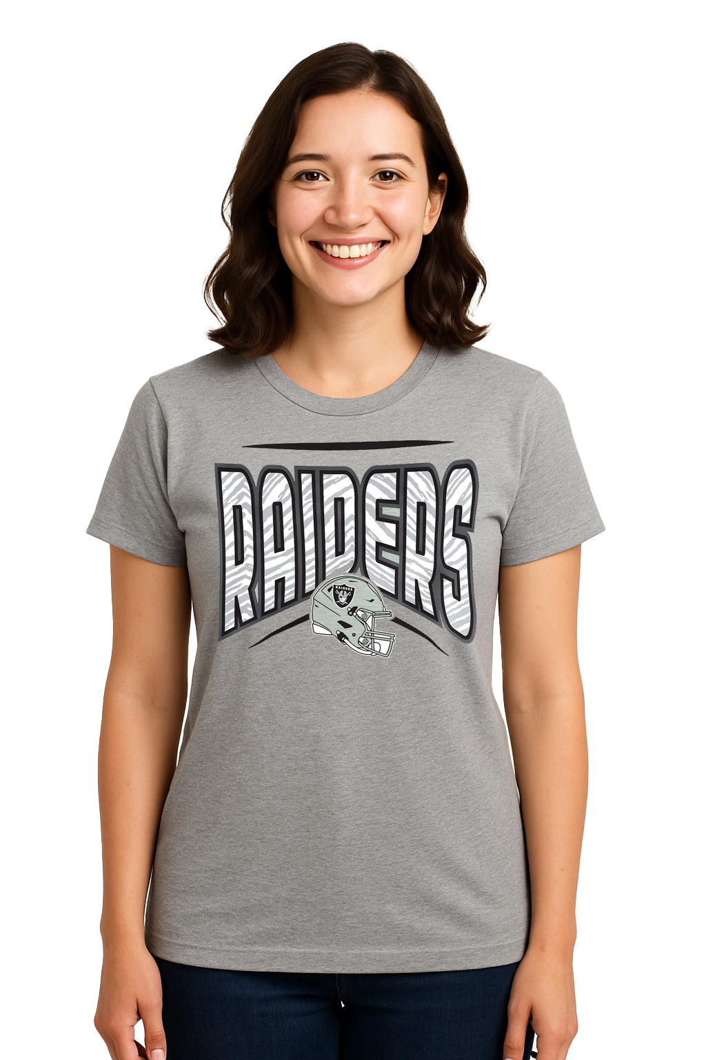 Zubaz NFL Women's Quarterback Heather Gray Color Short Sleeve T-Shirt, Las Vegas Raiders - Official NFL Raiders Zubaz Apparel