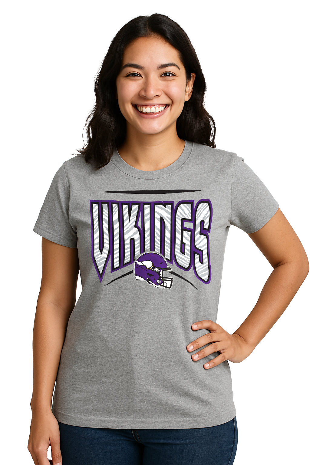 Zubaz NFL Women's Quarterback Heather Gray Color Short Sleeve T-Shirt, Minnesota Vikings - Official NFL Vikings Zubaz Apparel