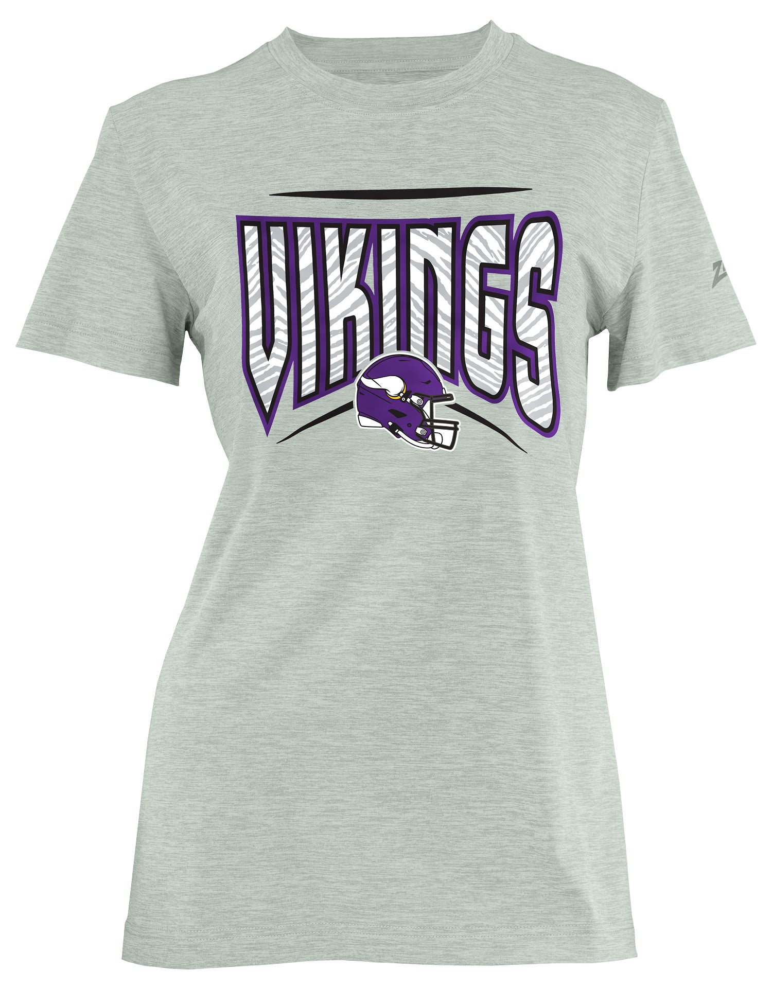Zubaz NFL Women's Quarterback Heather Gray Color Short Sleeve T-Shirt, Minnesota Vikings - Official NFL Vikings Zubaz Apparel