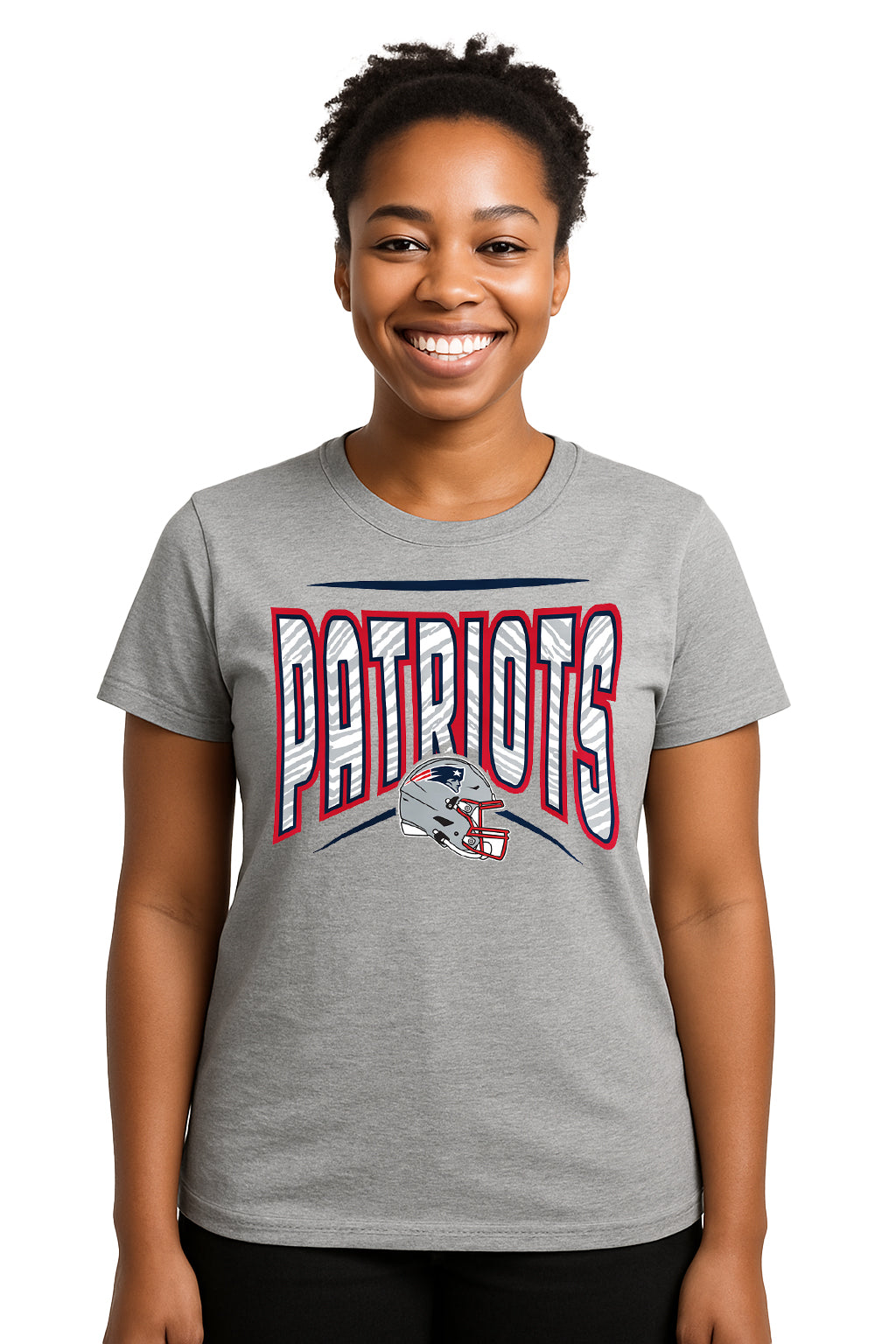 Zubaz NFL Women's Quarterback Heather Gray Color Short Sleeve T-Shirt, New England Patriots - Official NFL Patriots Zubaz App