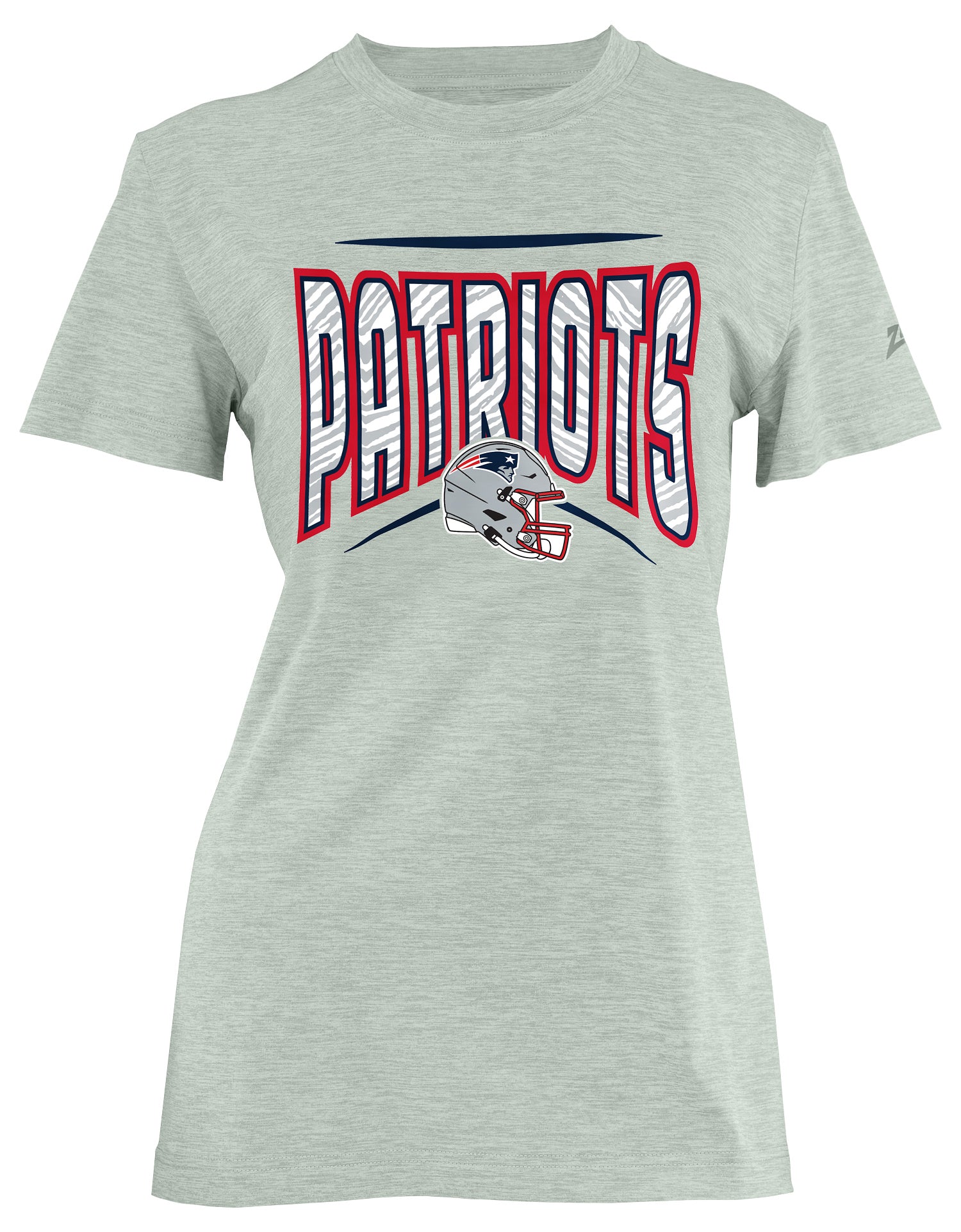 Zubaz NFL Women's Quarterback Heather Gray Color Short Sleeve T-Shirt, New England Patriots - Official NFL Patriots Zubaz App