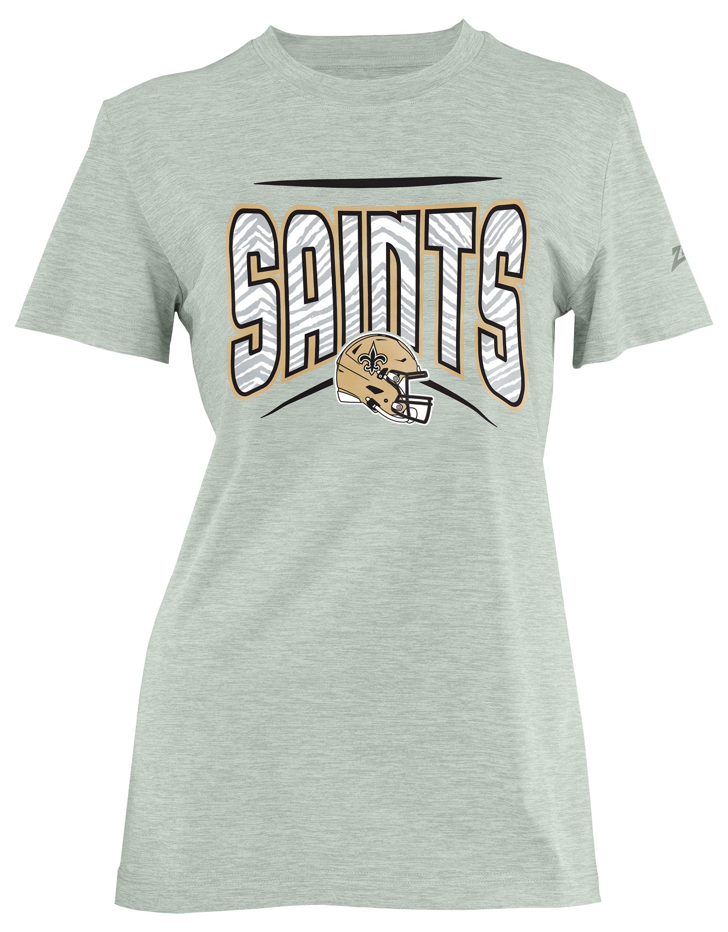 Zubaz NFL Women's Quarterback Heather Gray Color Short Sleeve T-Shirt, New Orleans Saints - Official NFL Saints Zubaz Apparel