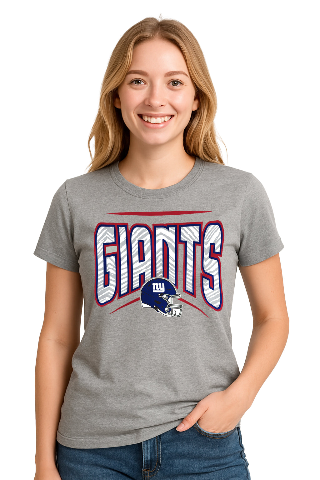 Zubaz NFL Women's Quarterback Heather Gray Color Short Sleeve T-Shirt, New York Giants - Official NFL Giants Zubaz Apparel (1