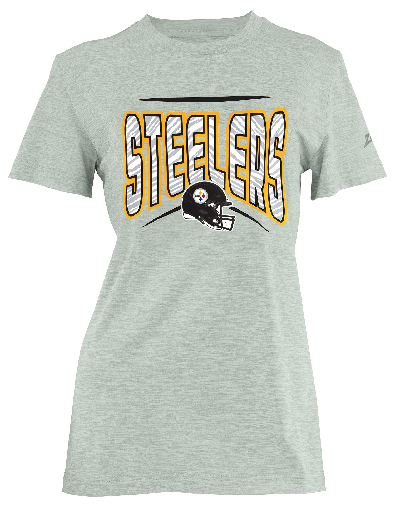 Zubaz NFL Women's Quarterback Heather Gray Color Short Sleeve T-Shirt, Pittsburgh Steelers