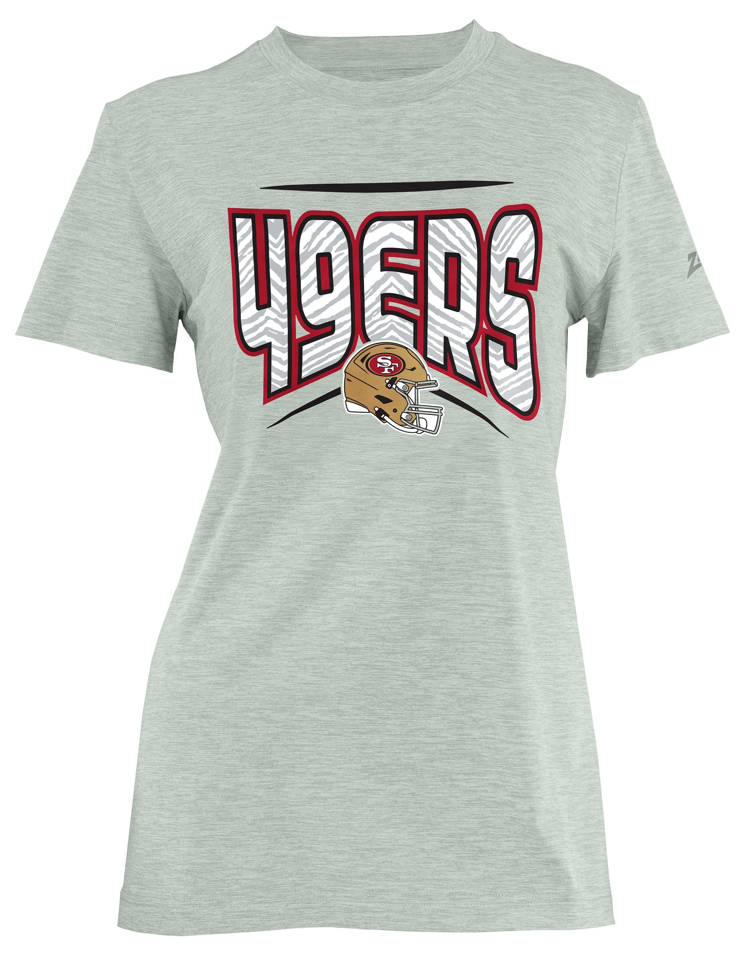 Zubaz NFL Women's Quarterback Heather Gray Color Short Sleeve T-Shirt, San Francisco 49ers