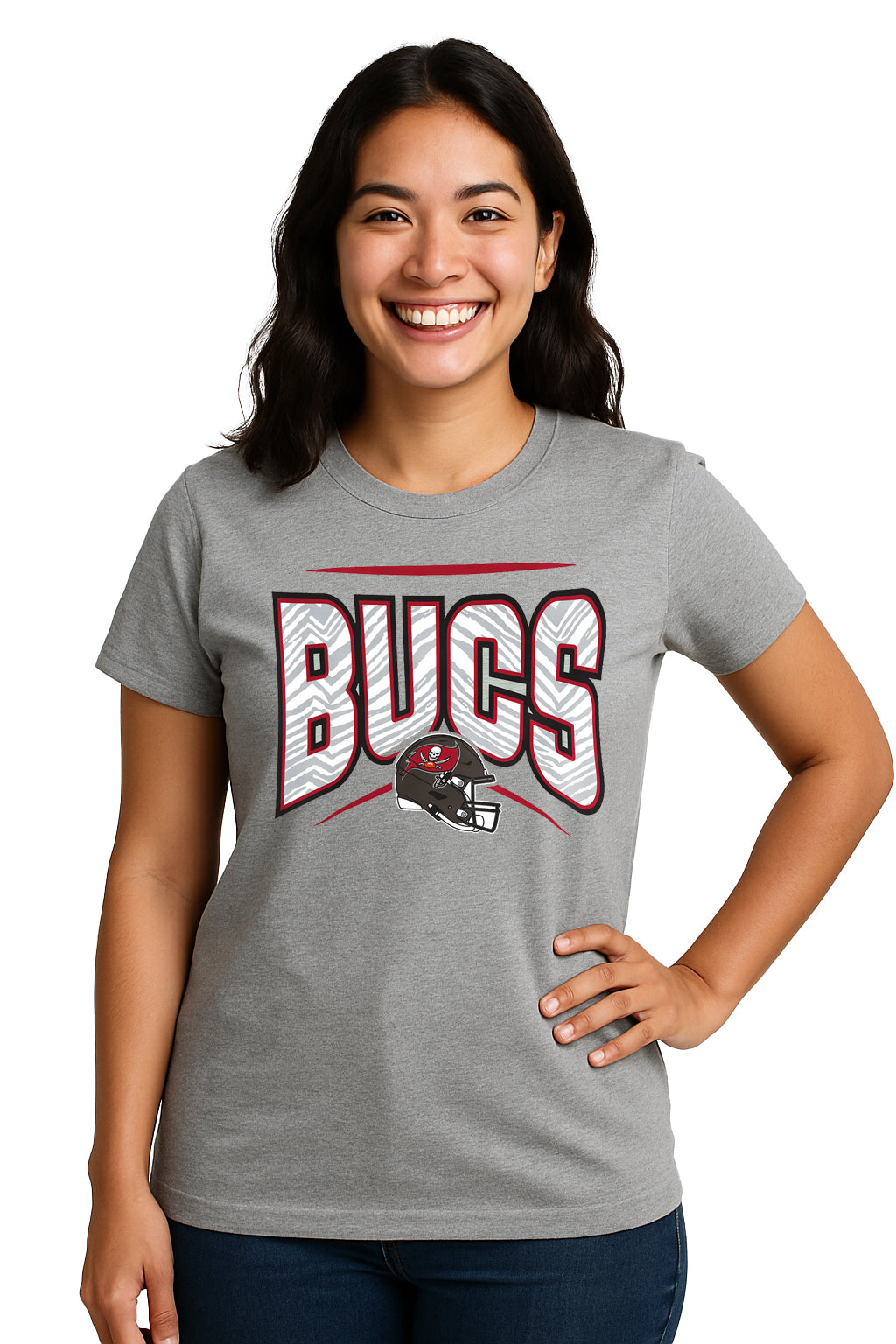 Zubaz NFL Women's Quarterback Heather Gray Color Short Sleeve T-Shirt, Tampa Bay Buccaneers - Official NFL Licensed Zubaz App