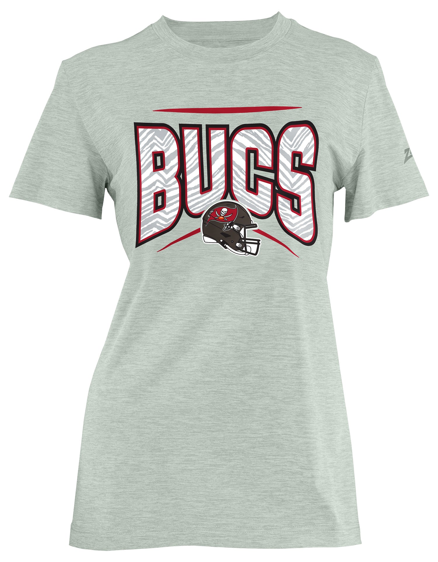 Zubaz NFL Women's Quarterback Heather Gray Color Short Sleeve T-Shirt, Tampa Bay Buccaneers - Official NFL Licensed Zubaz App