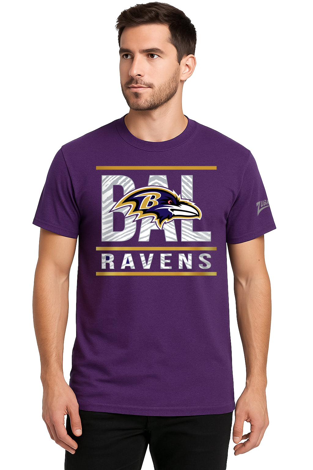 Zubaz NFL Men's Goal Line Team Color Short Sleeve T-Shirt, Baltimore Ravens