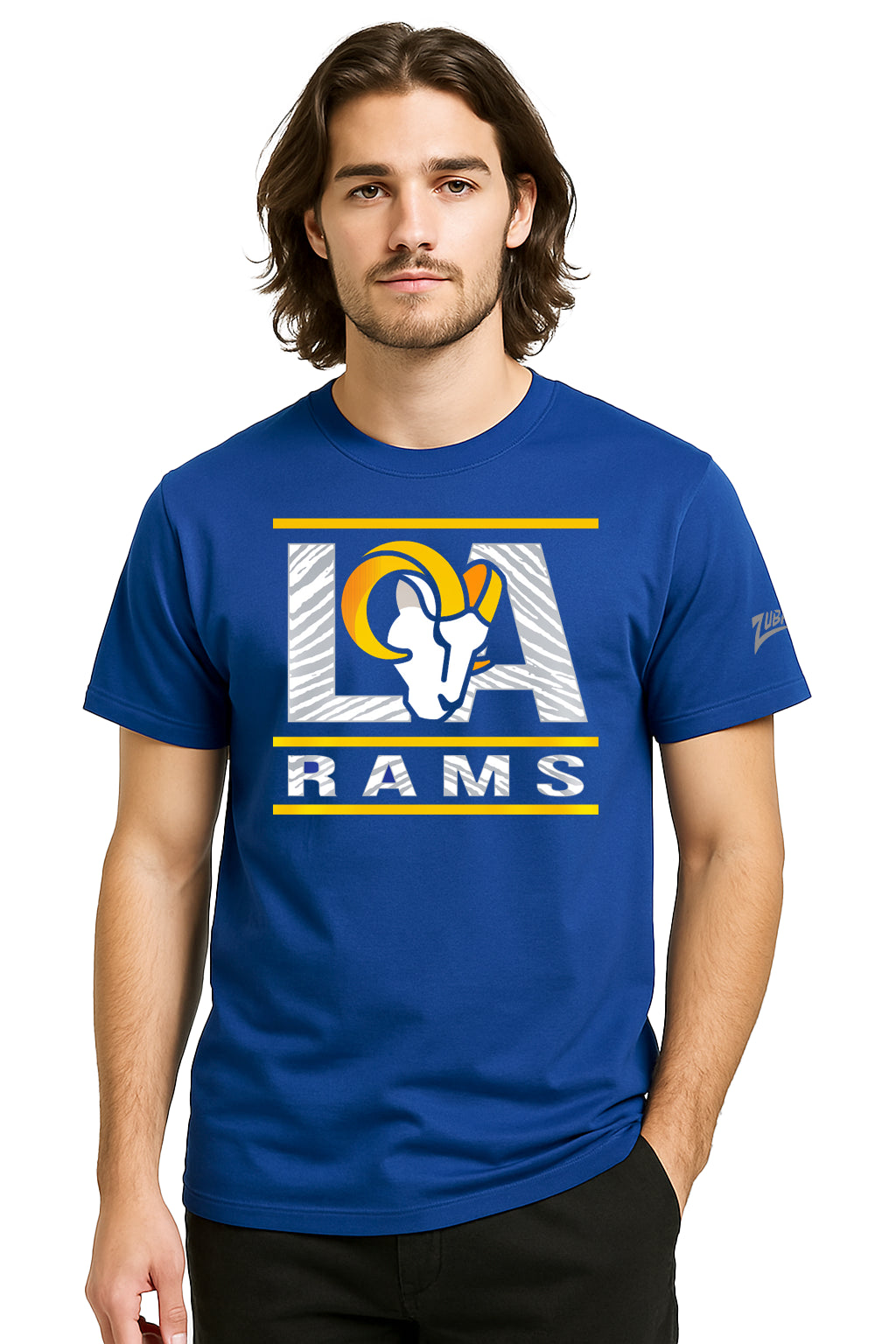 Zubaz NFL Men's Goal Line Team Color Short Sleeve T-Shirt, Los Angeles Rams