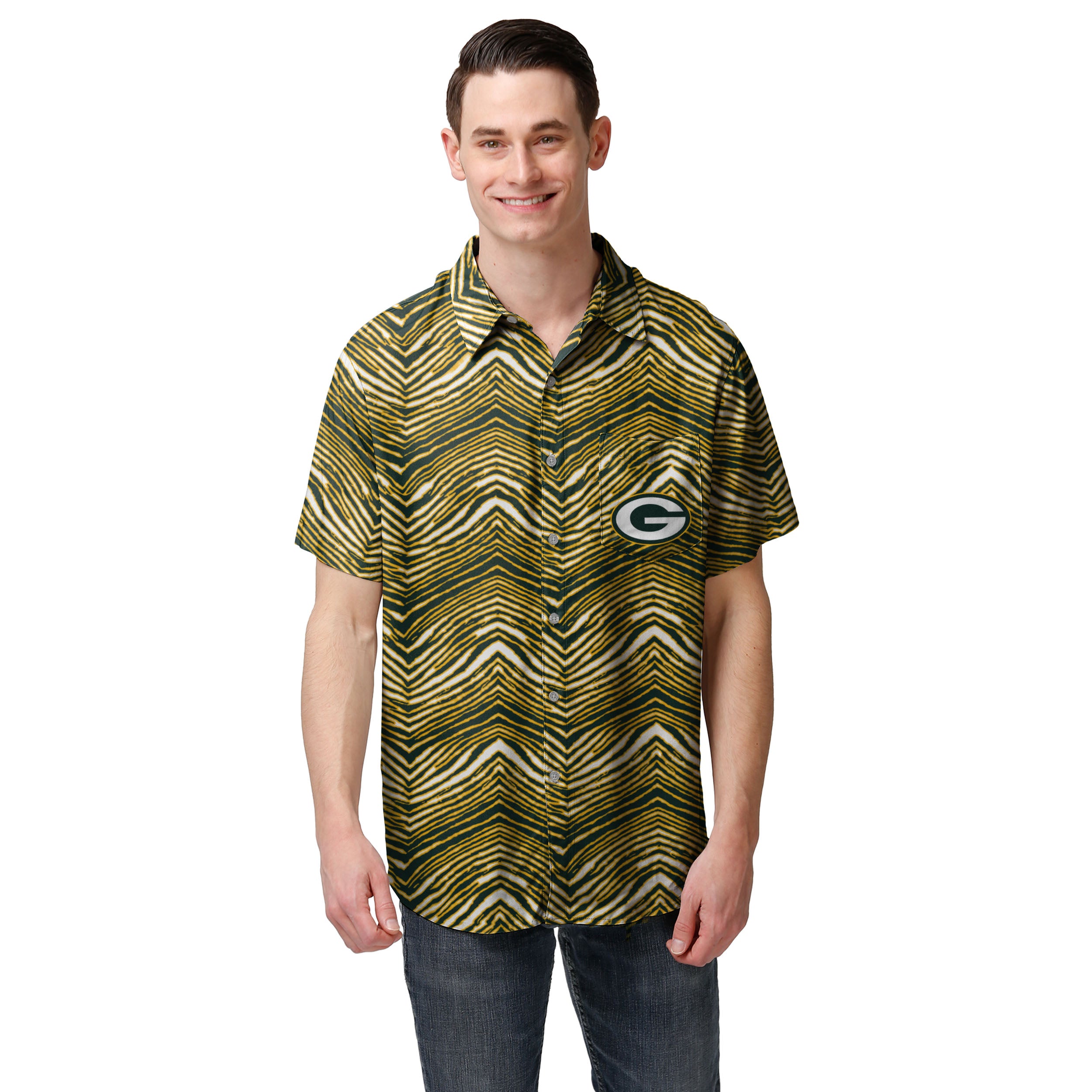 Zubaz NFL Men's Green Bay Packers Exclusive Button Up Shirt