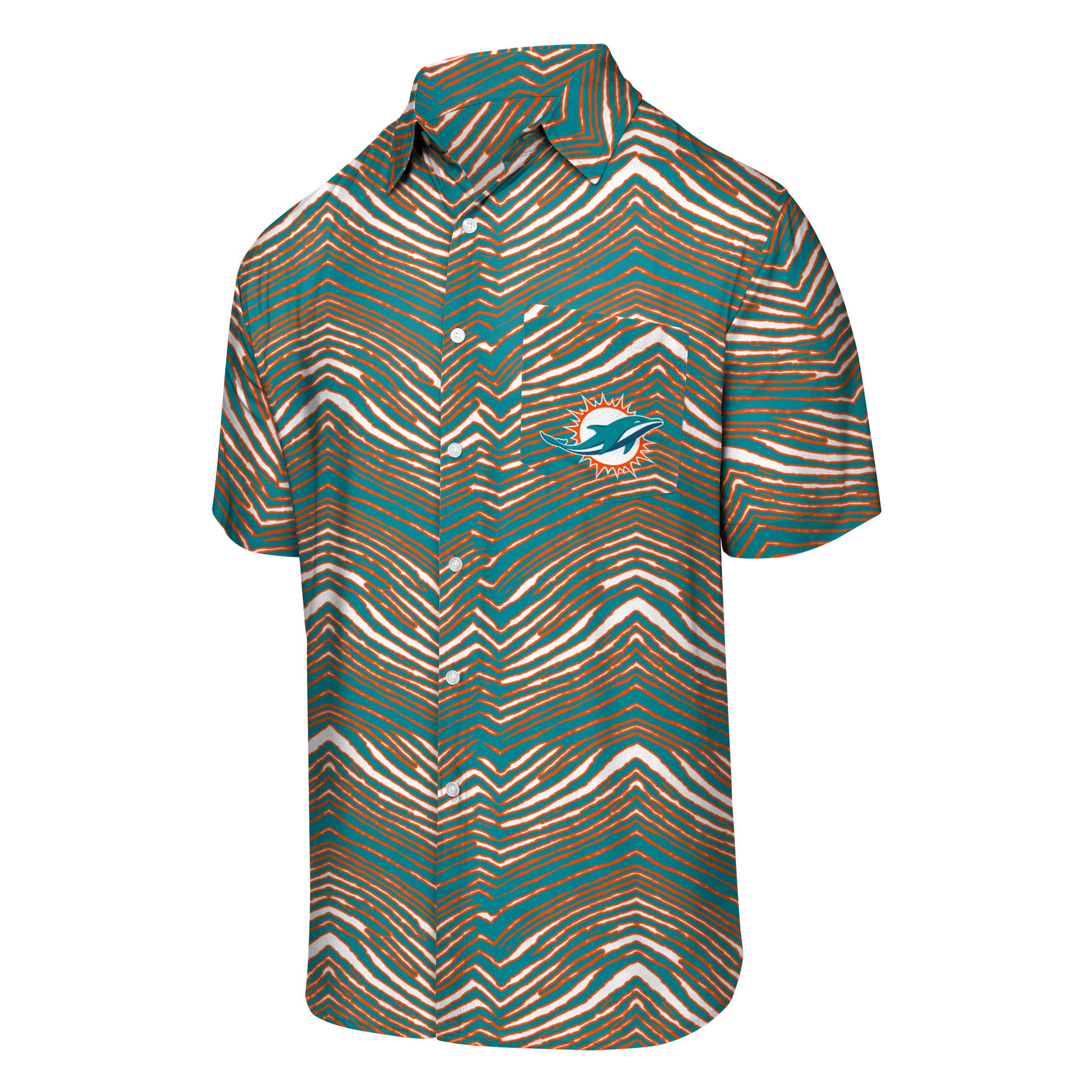 Zubaz NFL Men's Miami Dolphins Exclusive Button Up Shirt