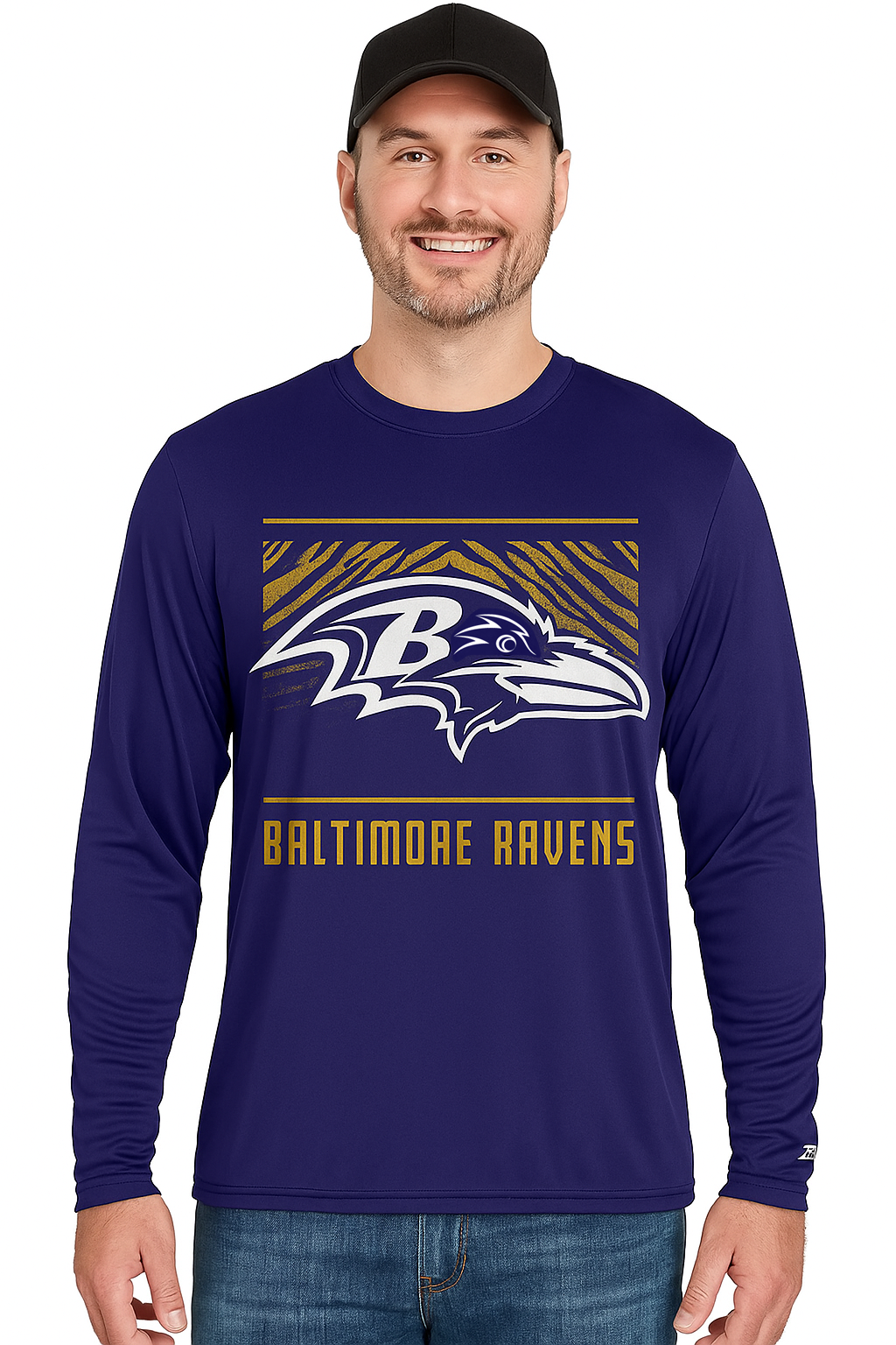 Zubaz NFL Men's Team Color Tunnel Long Sleeve T-Shirt, Baltimore Ravens