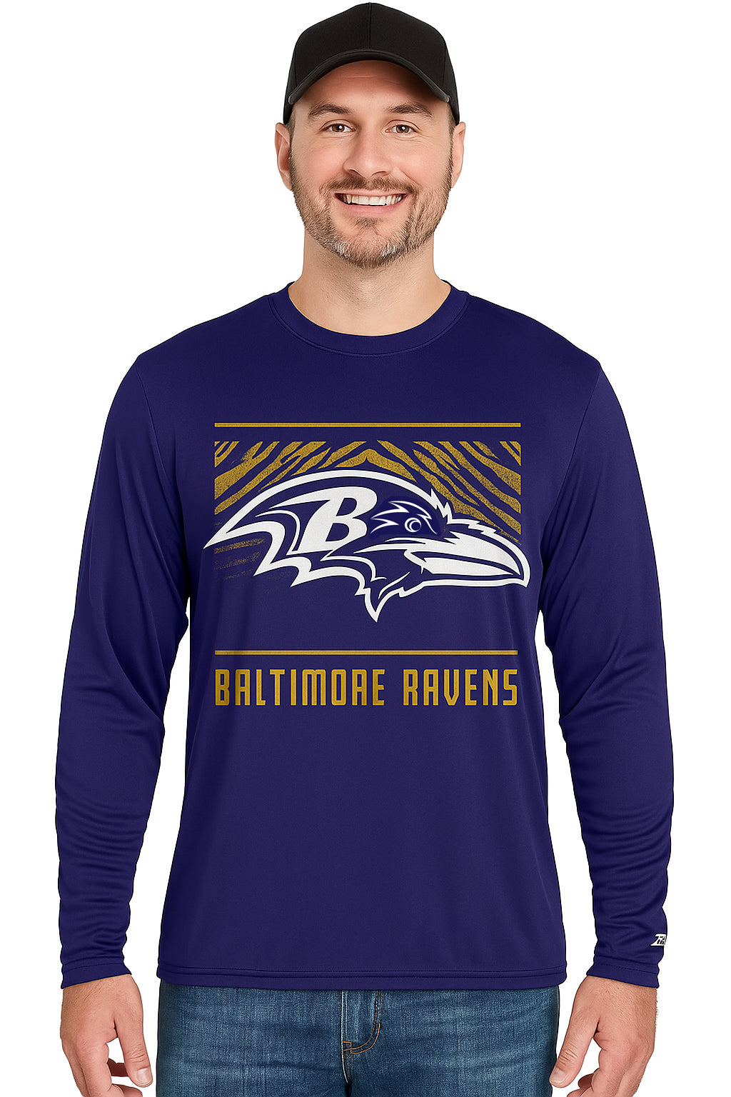 Zubaz NFL Men's Team Color Tunnel Long Sleeve T-Shirt, Baltimore Ravens