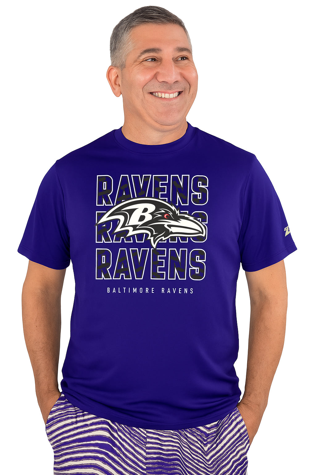 Zubaz NFL Men's Repeat Play Primary Team Color Short Sleeve T-Shirt, Baltimore Ravens