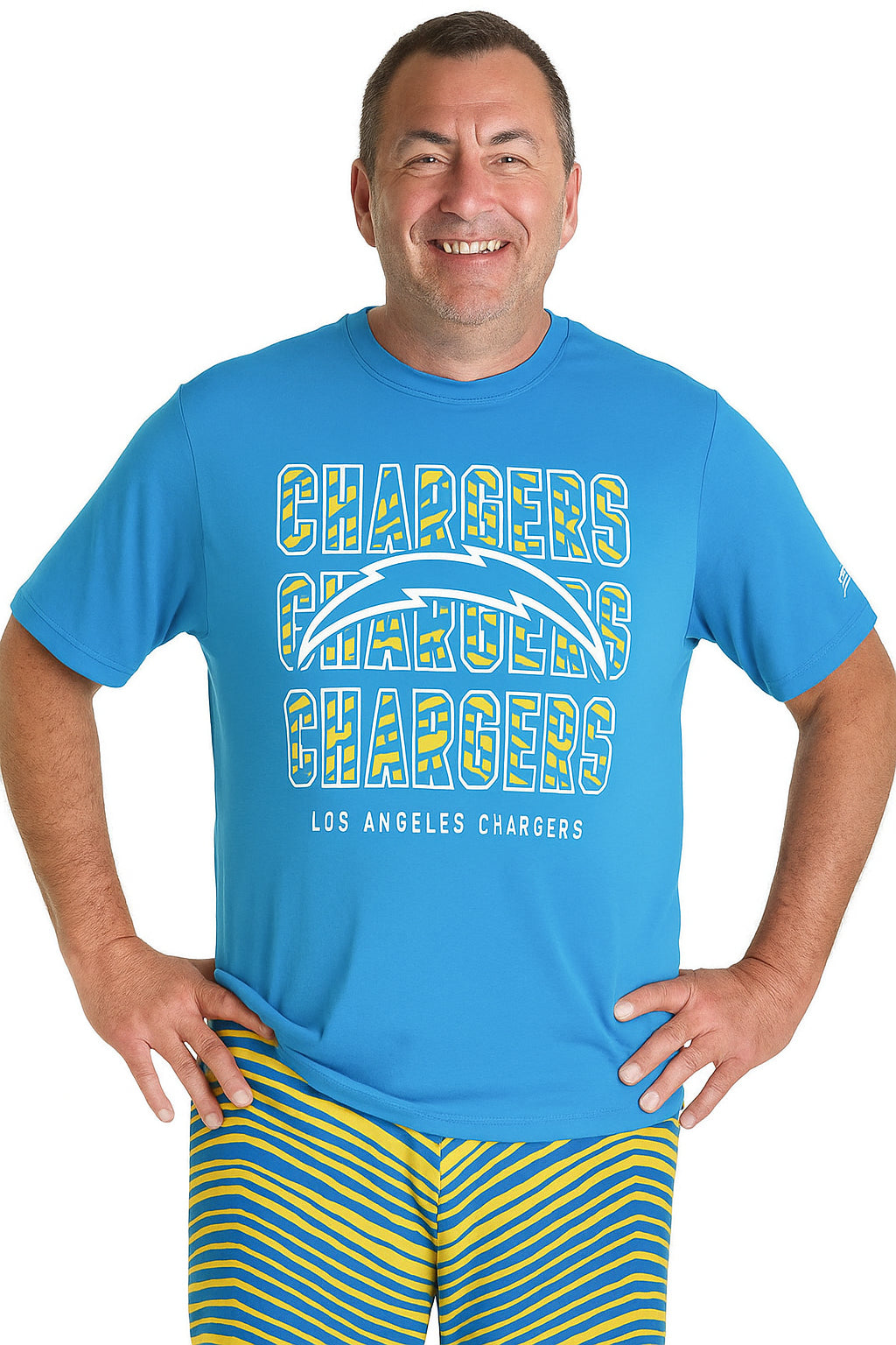 Zubaz NFL Men's Repeat Play Primary Team Color Short Sleeve T-Shirt, Los Angeles Chargers