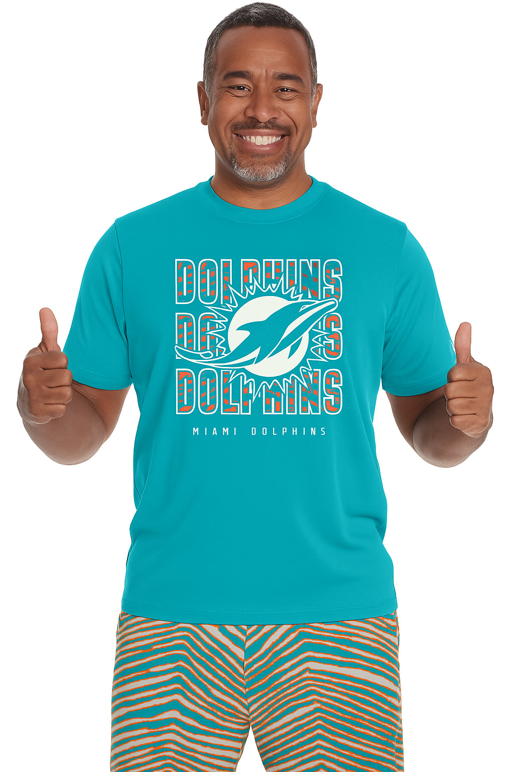 Zubaz NFL Men's Repeat Play Primary Team Color Short Sleeve T-Shirt, Miami Dolphins - Official NFL Dolphins Zubaz Apparel (15