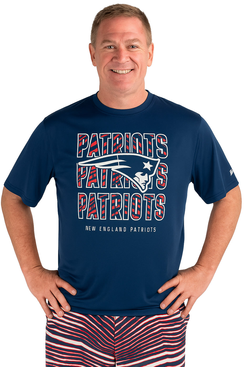 Zubaz NFL Men's Repeat Play Primary Team Color Short Sleeve T-Shirt, New England Patriots - Official NFL Patriots Zubaz Appar