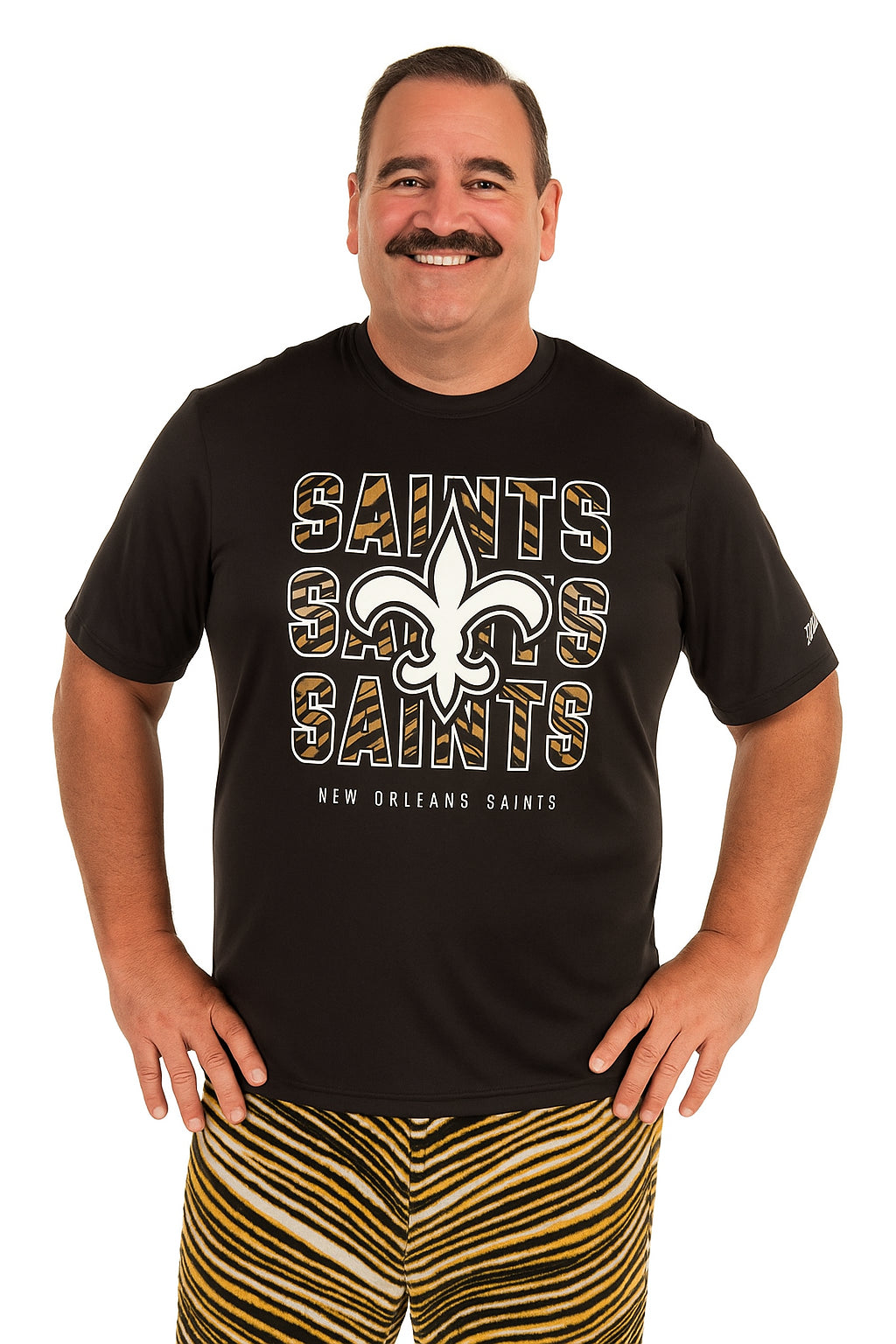 Zubaz NFL Men's Repeat Play Primary Team Color Short Sleeve T-Shirt, New Orleans Saints - Official NFL Saints Zubaz Apparel (